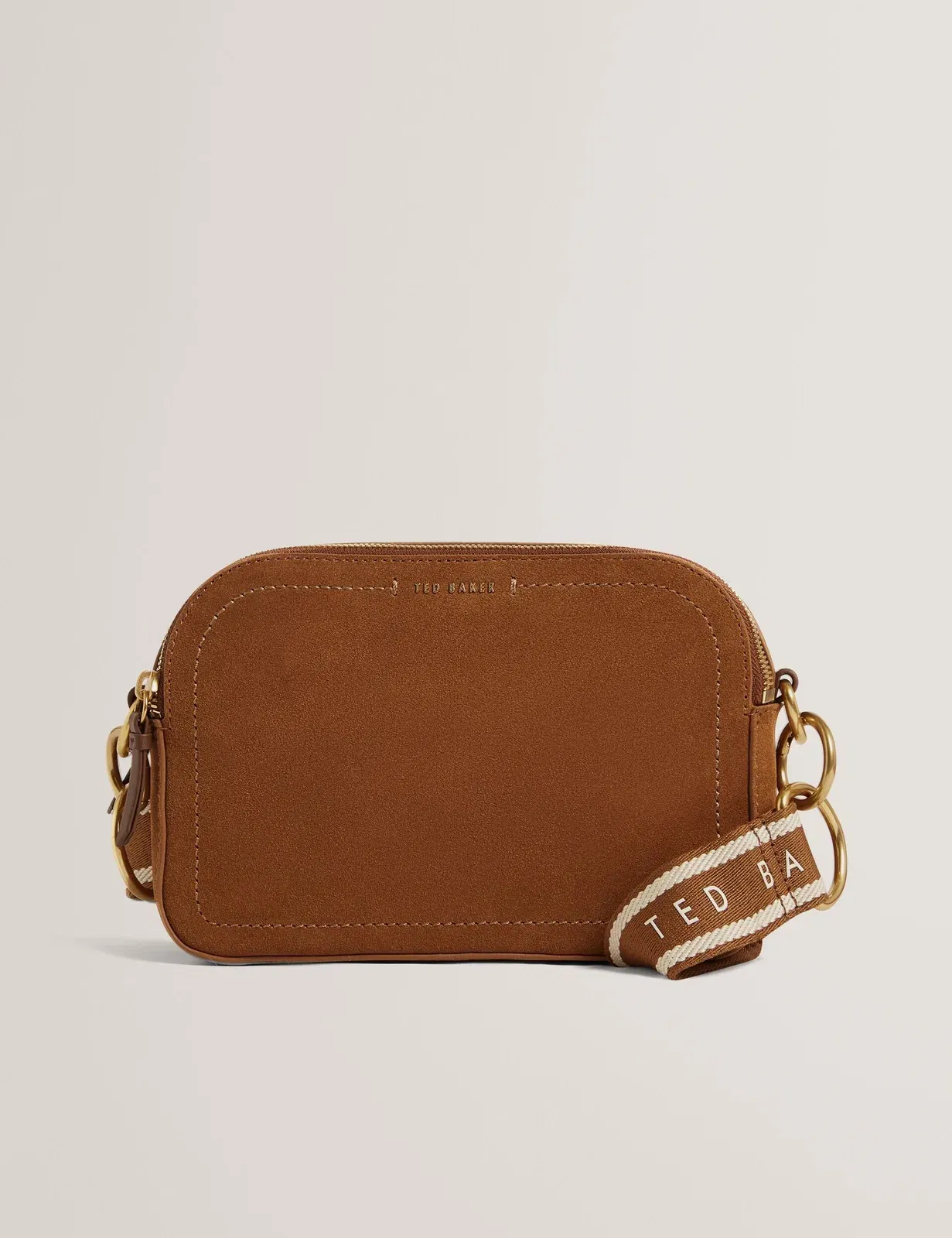 Ted Baker Shayane Suede Webbing Camera Crossbody Bag Dark Brown Women's