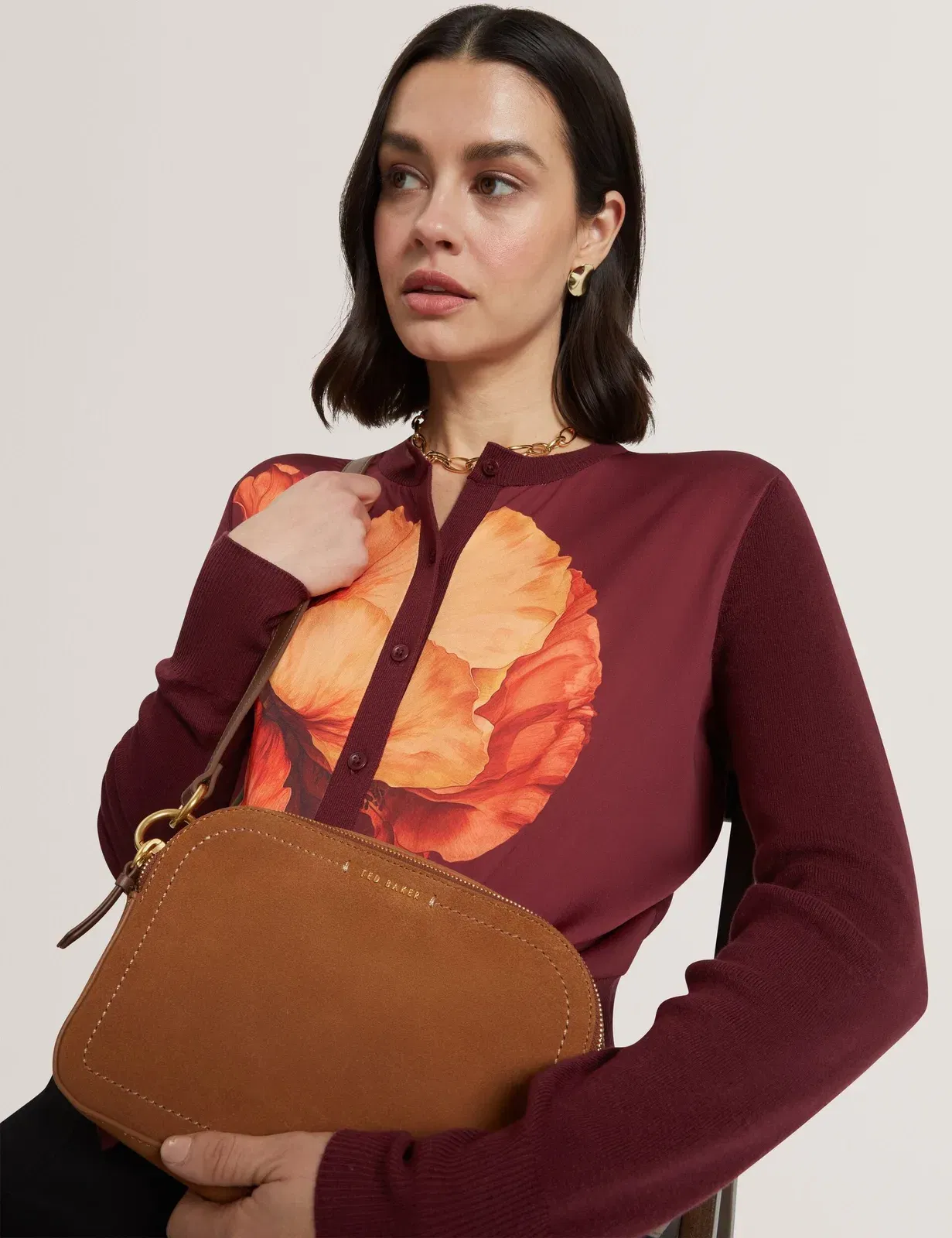 Ted Baker Shayane Suede Webbing Camera Crossbody Bag Dark Brown Women's