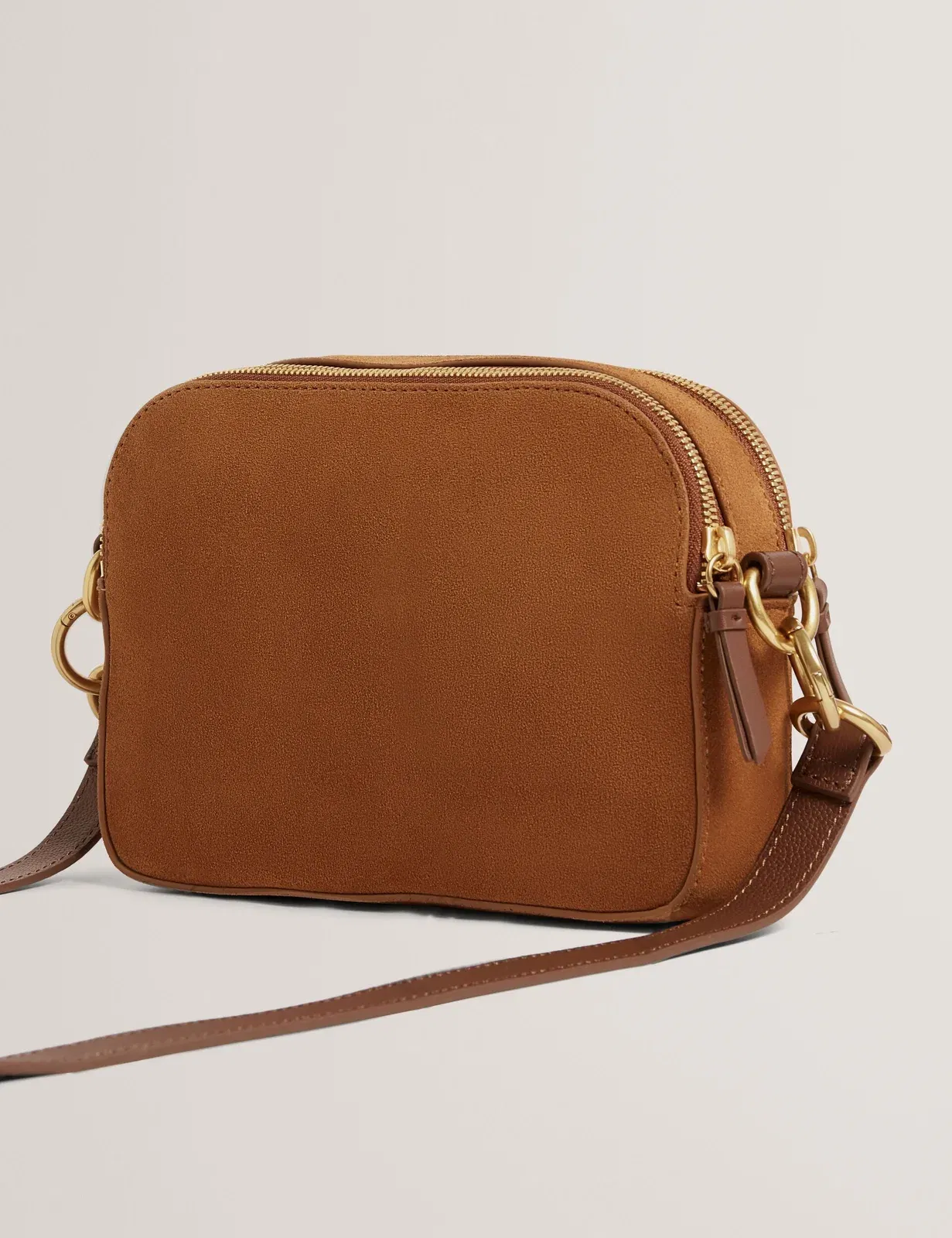 Ted Baker Shayane Suede Webbing Camera Crossbody Bag Dark Brown Women's
