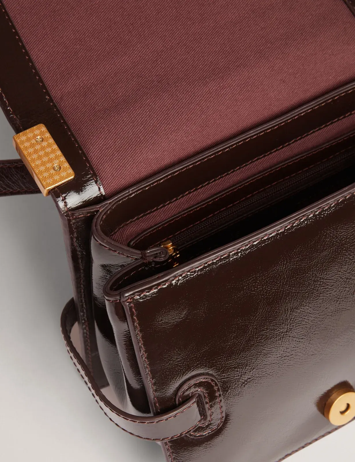 Ted Baker Ccamil Patent Leather Belted Detail Crossbody Bag Chocolate Women's