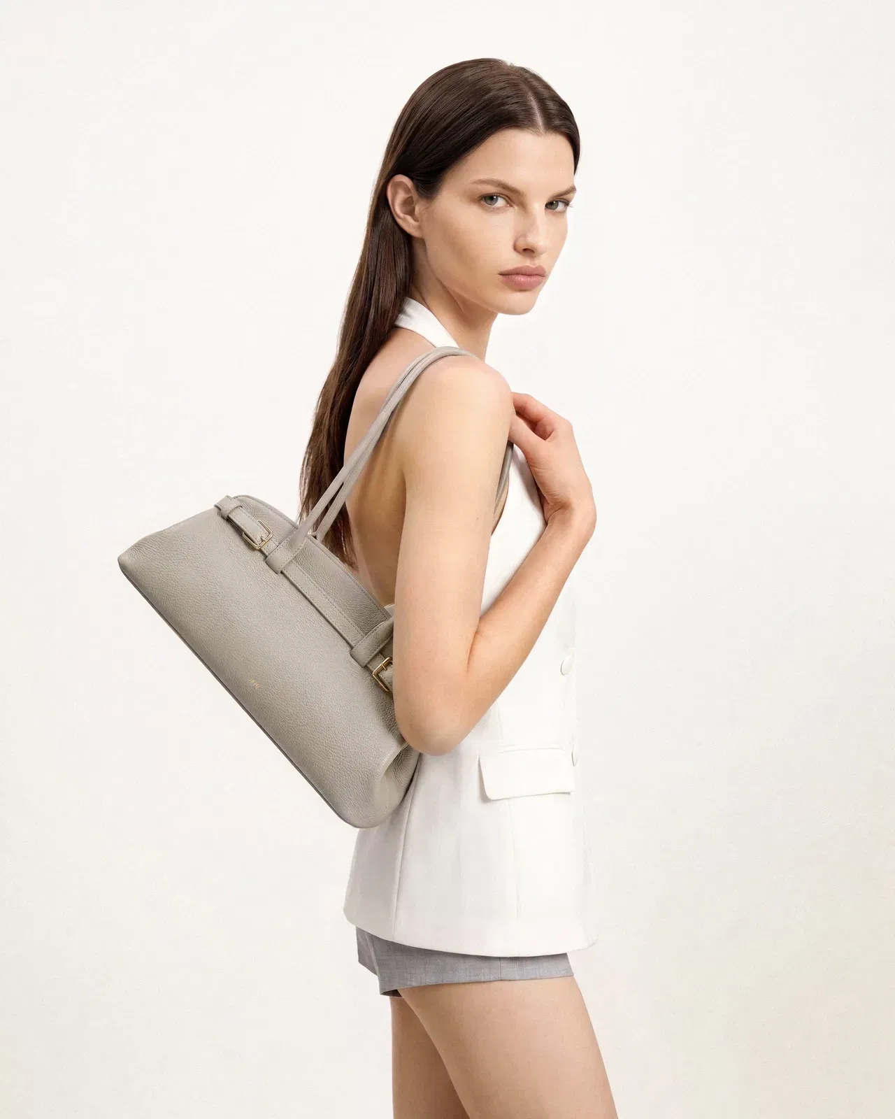 Jw Pei Arden Pebbled Belt Detail East West Shoulder Bag Taupe