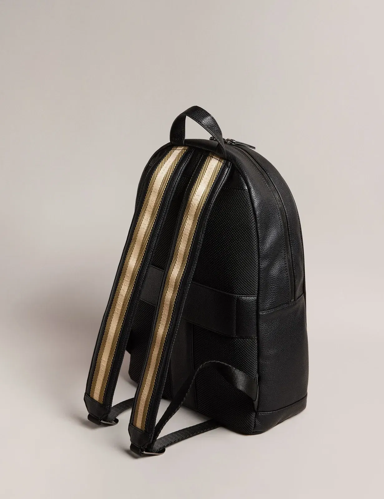 Ted Baker Kaileb Black Faux Leather Backpack With Webbing Straps