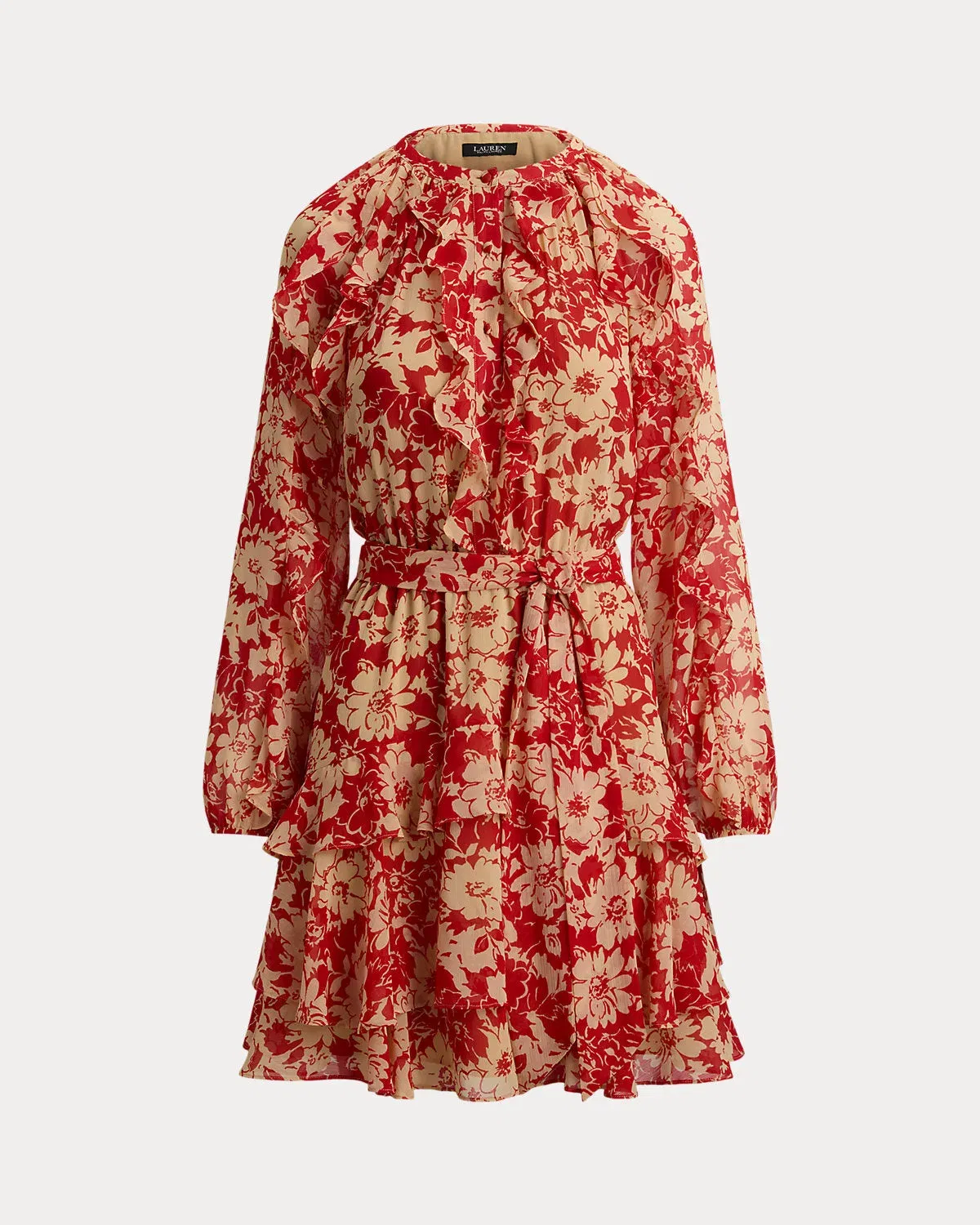 Ralph Lauren Print RuffleTrim Georgette Tiered Dress