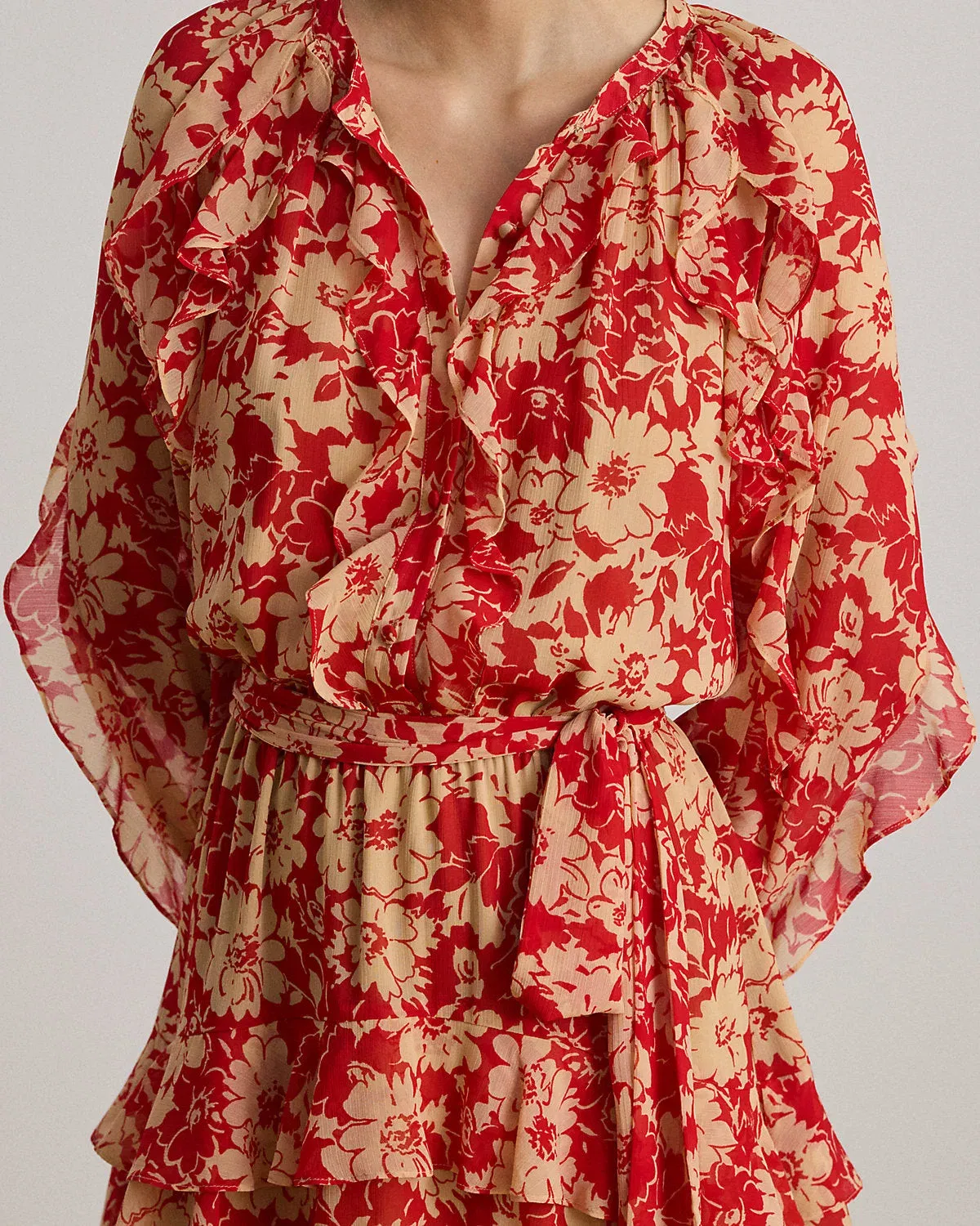 Ralph Lauren Print RuffleTrim Georgette Tiered Dress