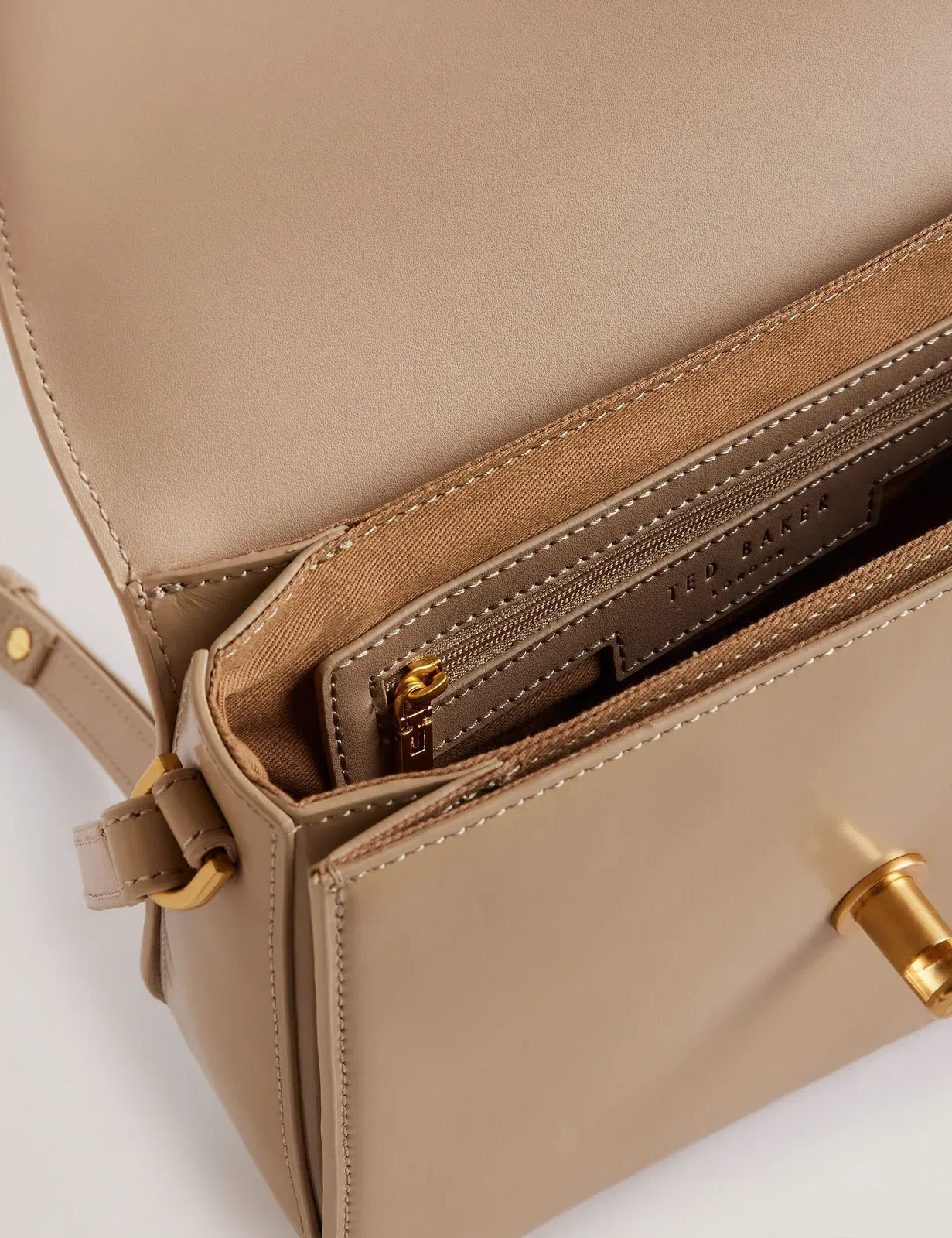 Ted Baker Kkayli Polished Leather Crossbody Satchel Bag Taupe Women's