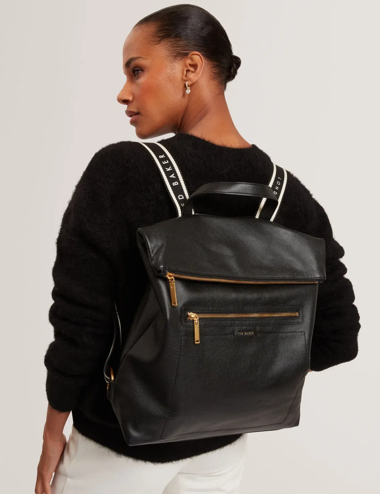 Ted Baker Luccea Branding Webbing Large Leather Backpack Black Women's