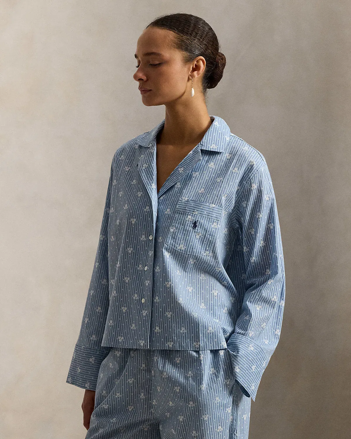 Ralph Lauren FloralStripe Poplin LongSleeve PJ Set