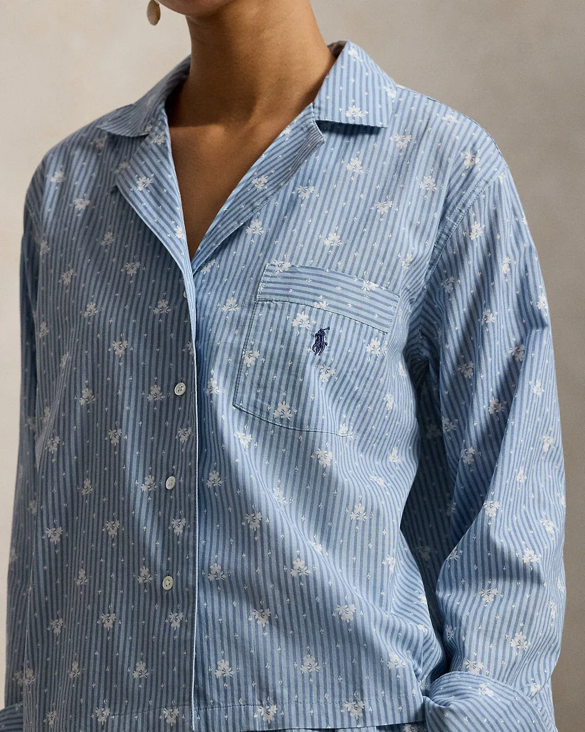 Ralph Lauren FloralStripe Poplin LongSleeve PJ Set