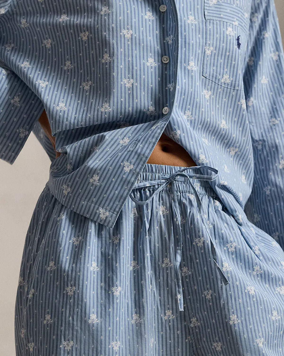 Ralph Lauren FloralStripe Poplin LongSleeve PJ Set