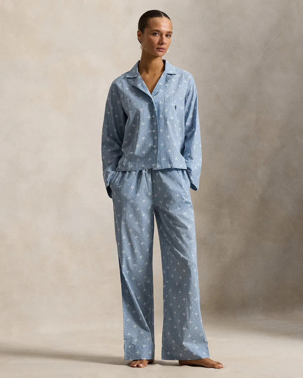 Ralph Lauren FloralStripe Poplin LongSleeve PJ Set