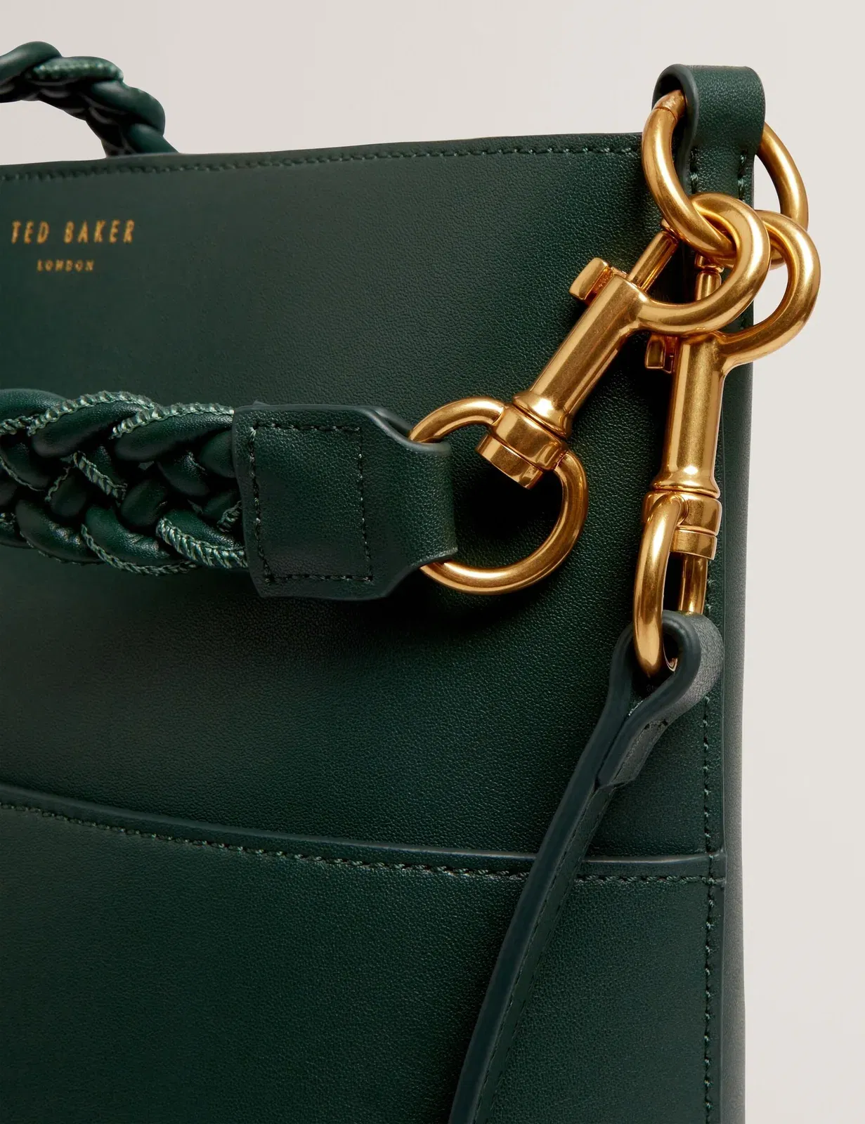 Ted Baker Wannda Plaited Handle Elongated Leather Bucket Bag Green Women's