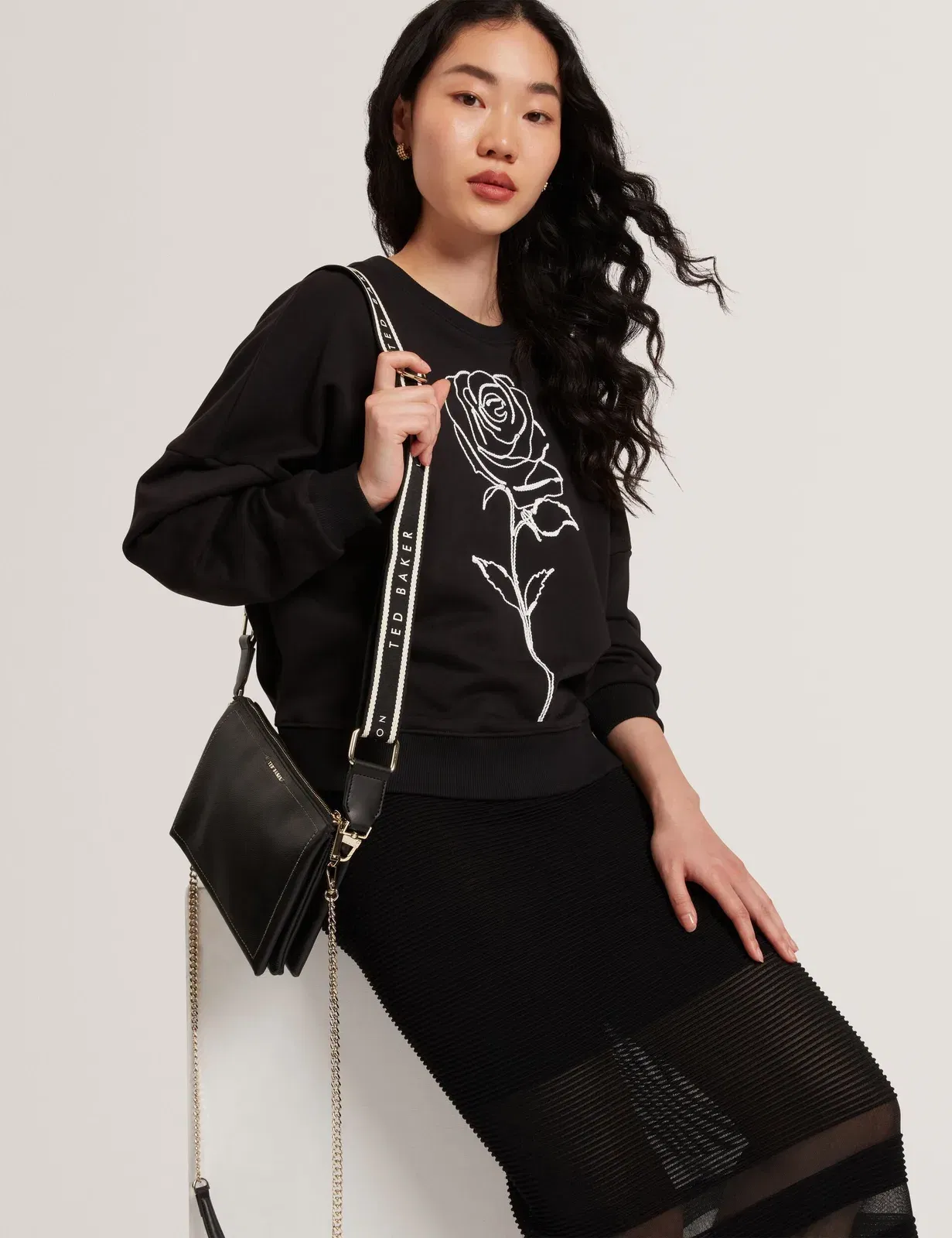 Ted Baker Larinda Webbing Strap Leather Crossbody Bag Black Women's