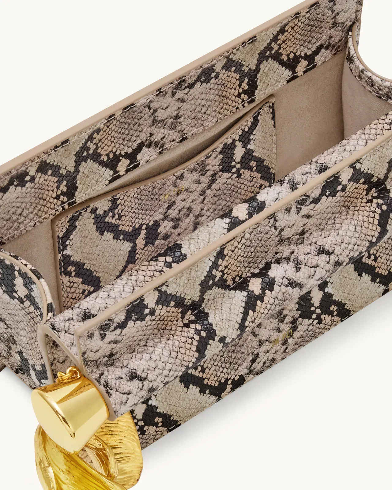 Jw Pei Holly Metal Pendant Embellished Snakeskin Clutch Apricot