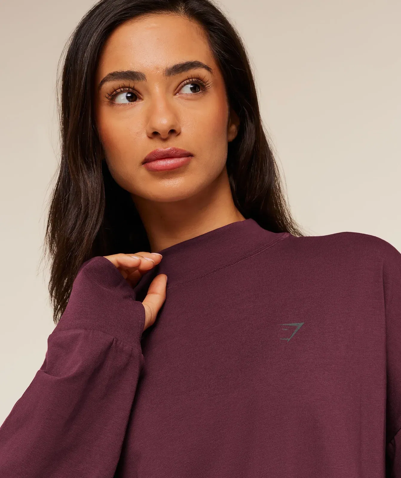 Women's Gymshark Covered Longline Cotton Long Sleeve Top GS Impact Burgundy