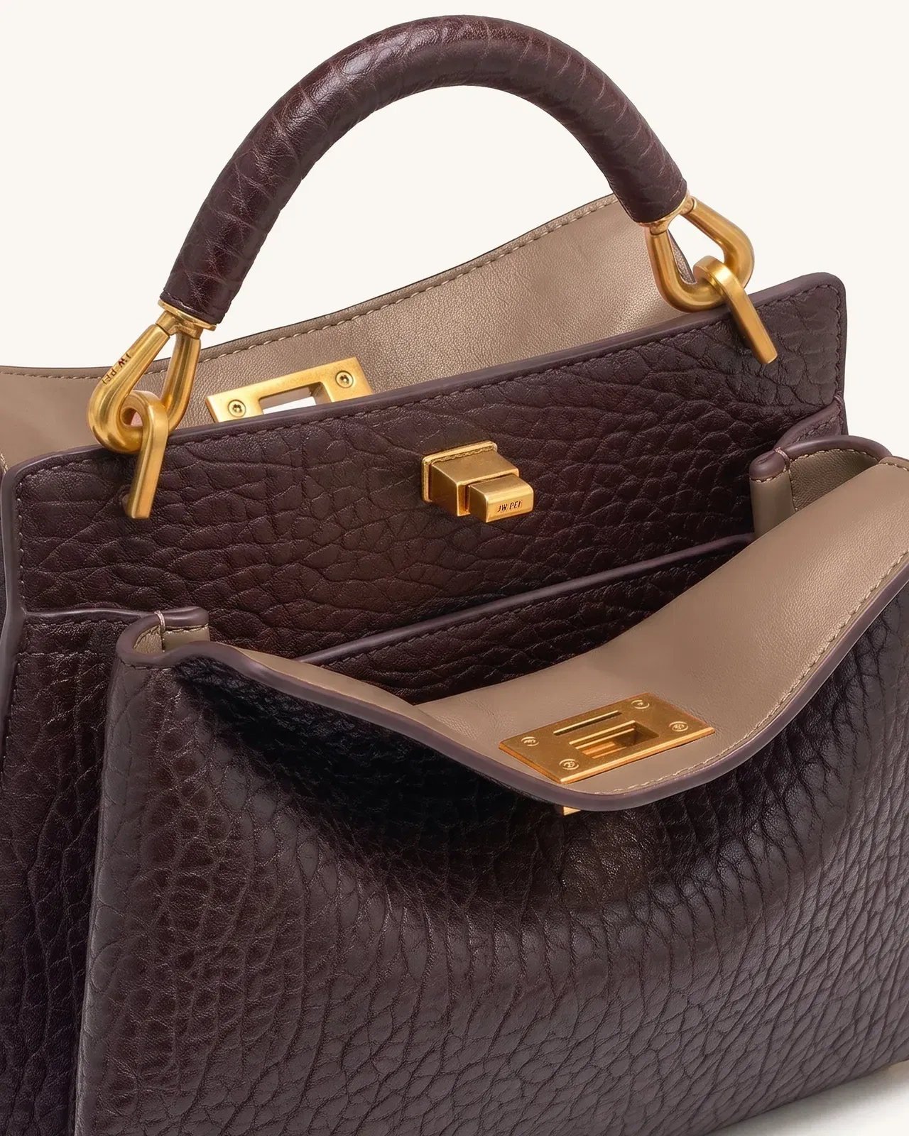 Jw Pei Lucia Elephant Effect Top Handle Bag Dark Brown