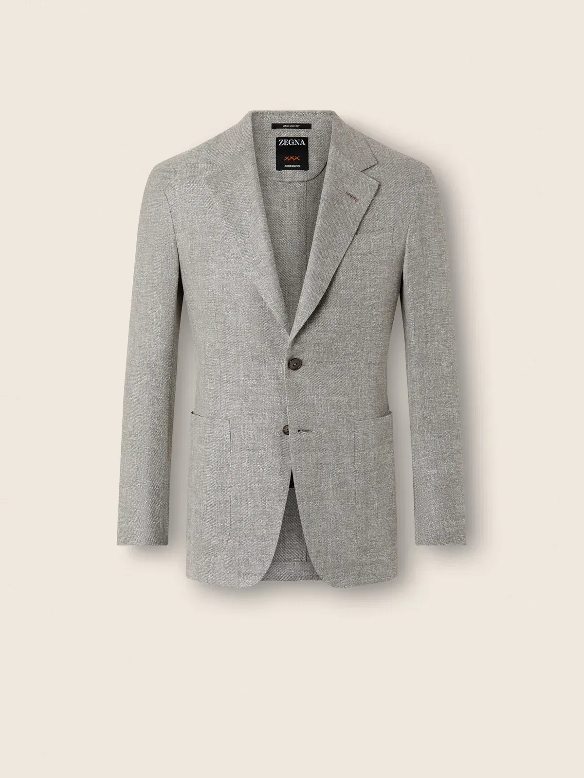 Zegna Dark Taupe And White Crossover Linen Wool And Silk Blend Jacket