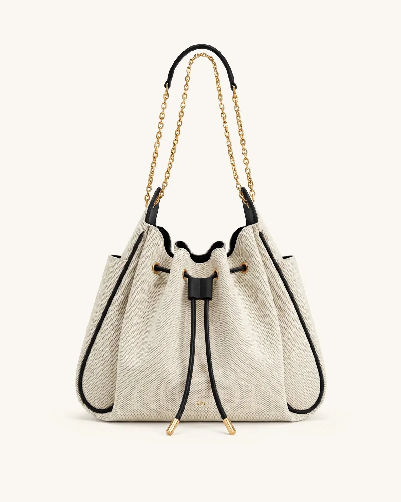 Jw Pei Rowan Ruched Drawstring Chain Bucket Bag Black Canvas