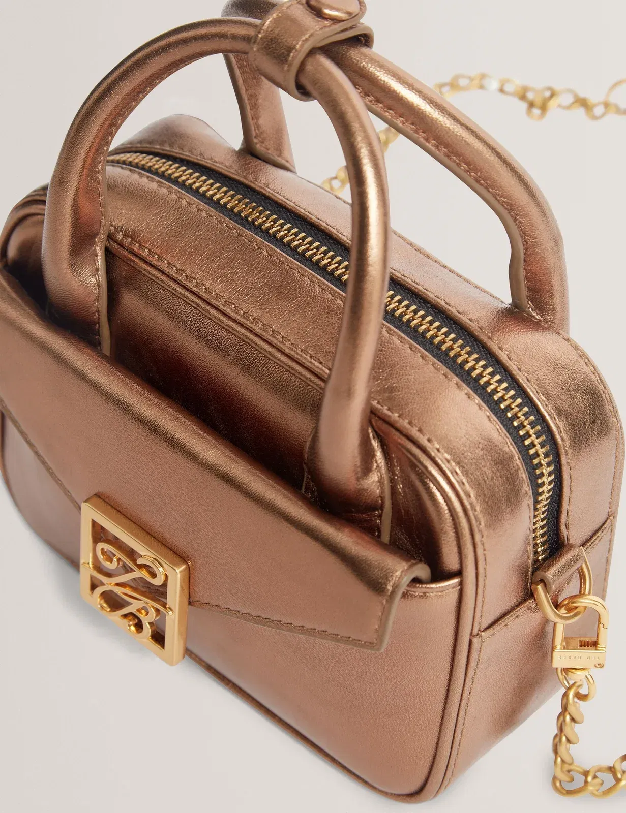 Ted Baker Anisaa Metallic Leather Mini Camera Bag Gold Women's