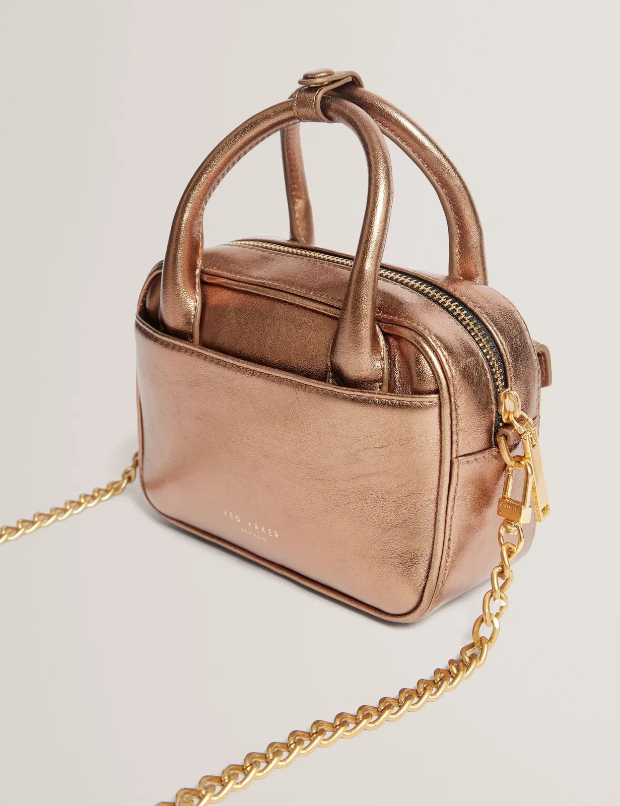 Ted Baker Anisaa Metallic Leather Mini Camera Bag Gold Women's