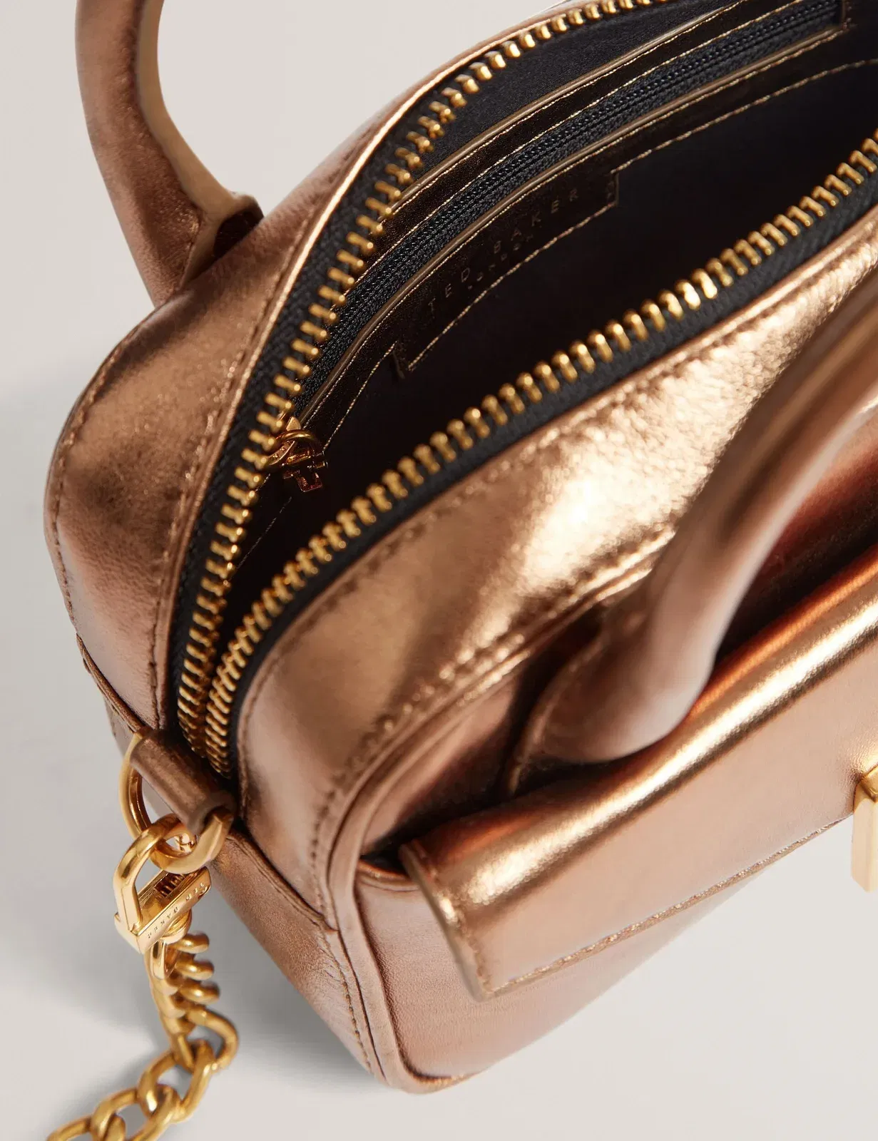 Ted Baker Anisaa Metallic Leather Mini Camera Bag Gold Women's
