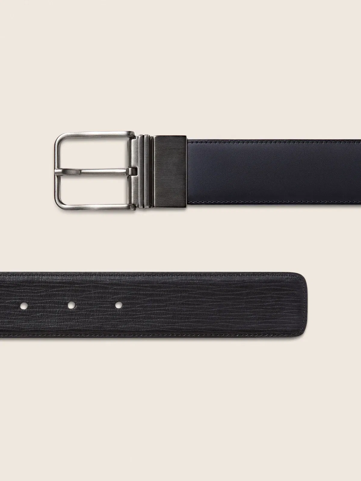 Zegna Dark Blue And Black Reversible Leather Belt