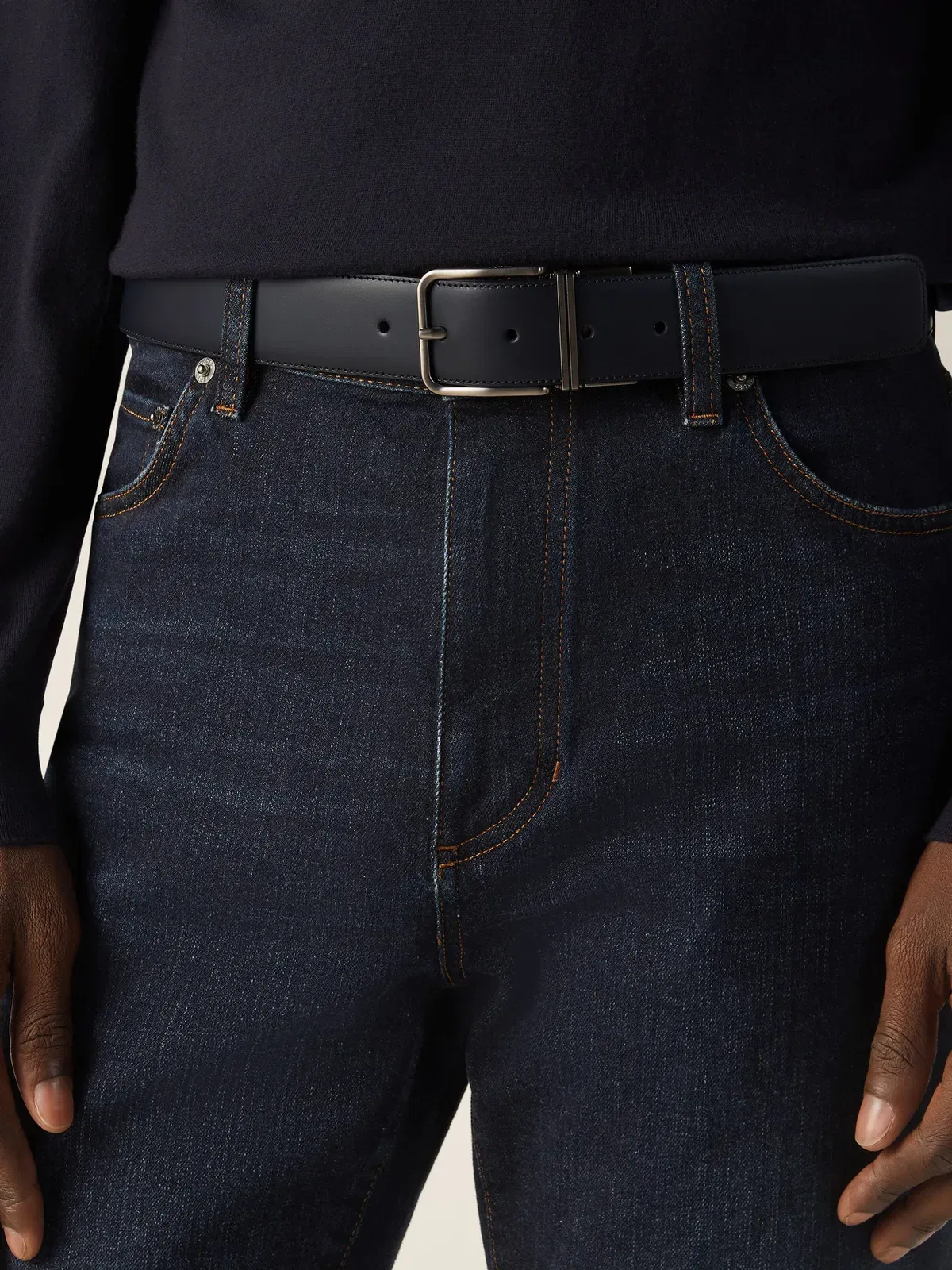 Zegna Dark Blue And Black Reversible Leather Belt