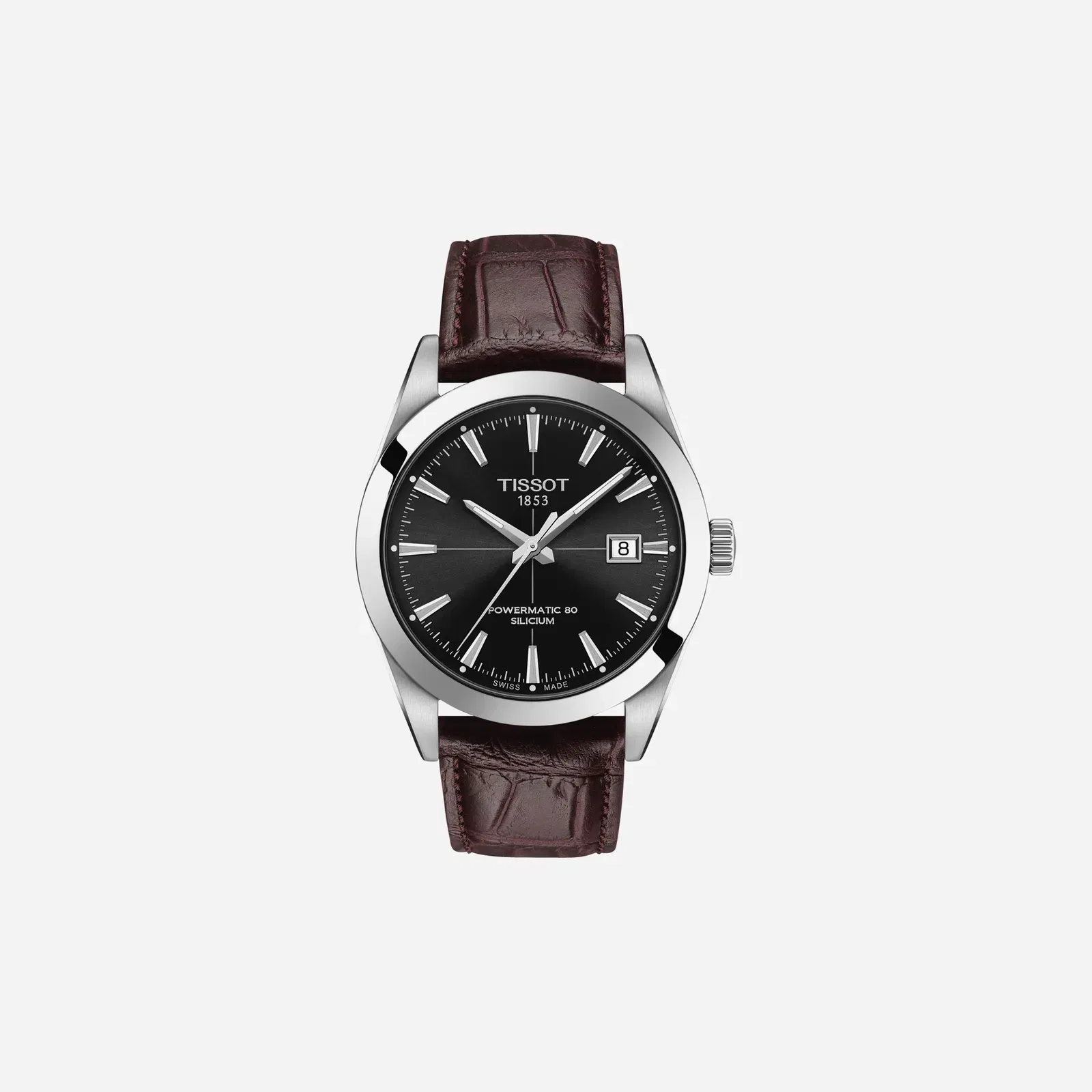 Tissot Gentleman Powermatic 80 Silicium Black Dial Brown Leather Strap Watch