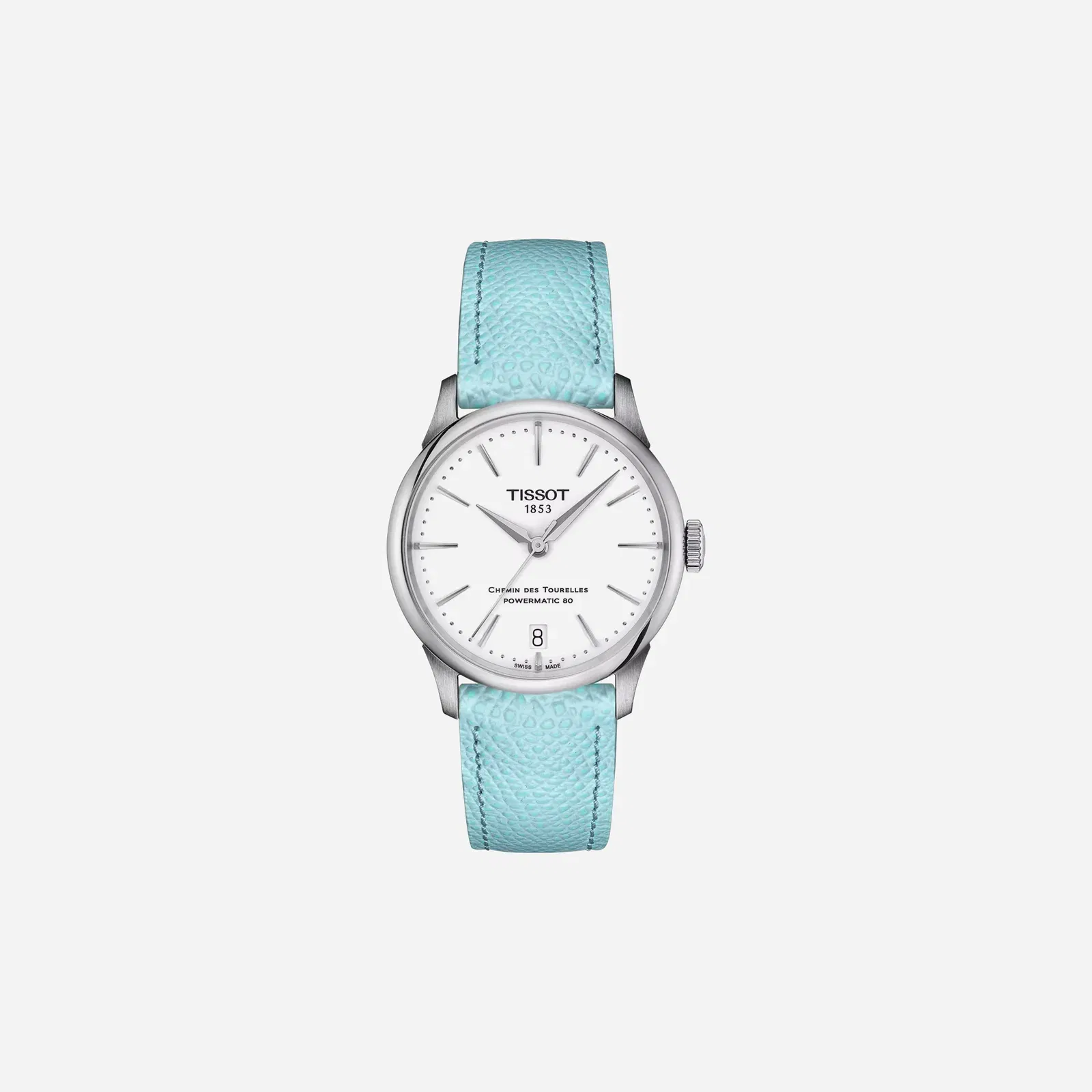 Tissot Chemin Des Tourelles Powermatic 80 34mm Alpha Dial Blue Leather Strap Watch
