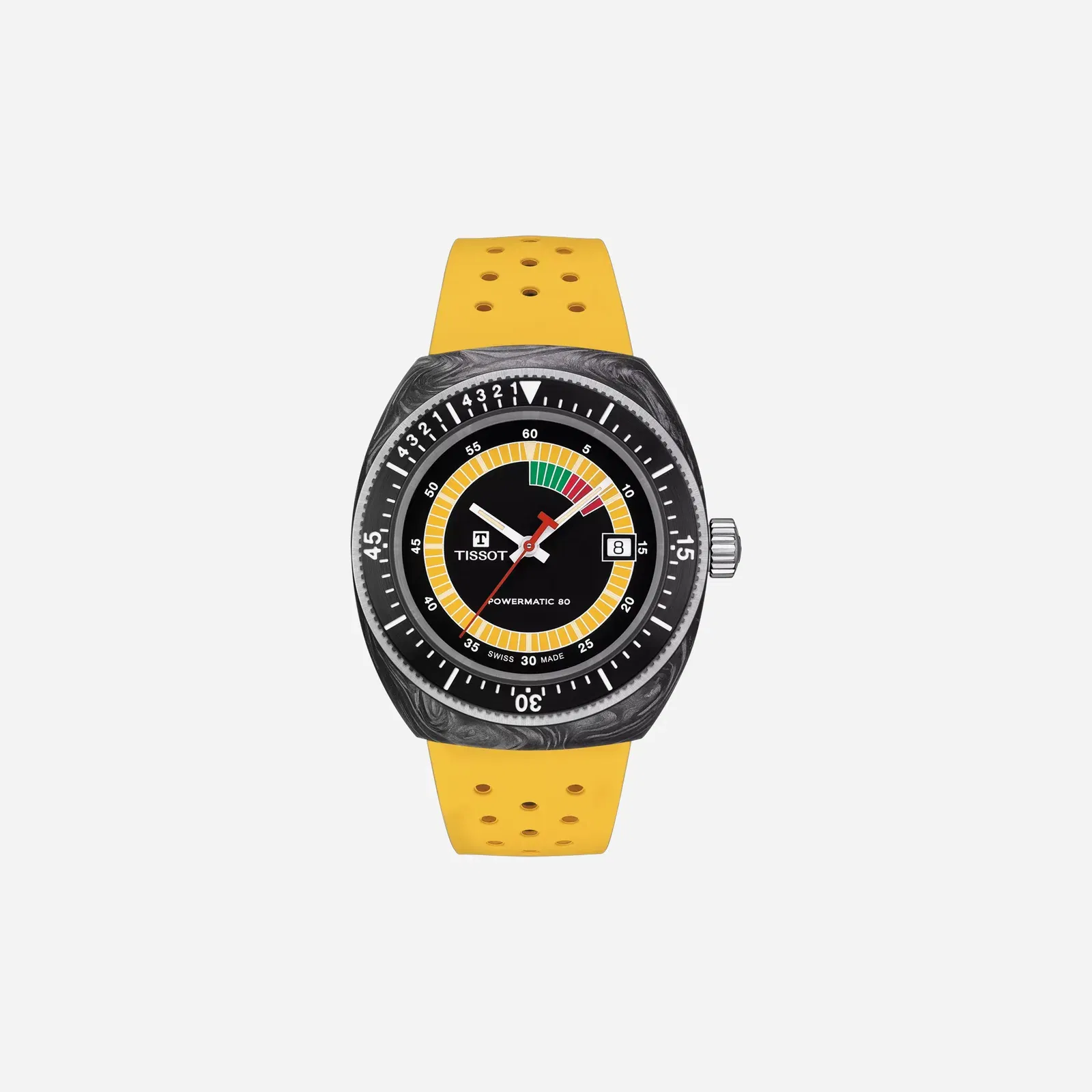 Tissot Sideral S Powermatic 80 Black Dial Yellow Rubber Strap Watch