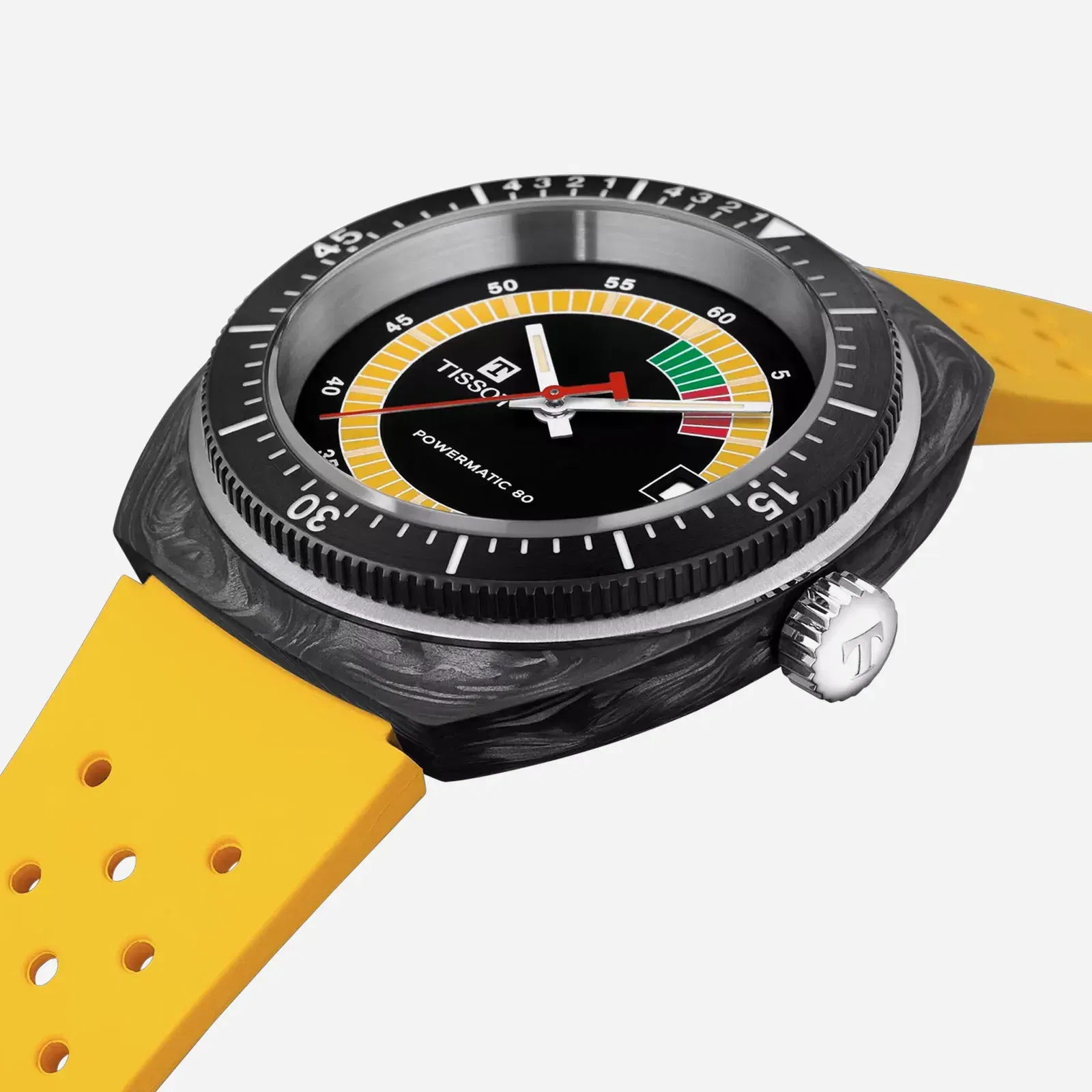 Tissot Sideral S Powermatic 80 Black Dial Yellow Rubber Strap Watch