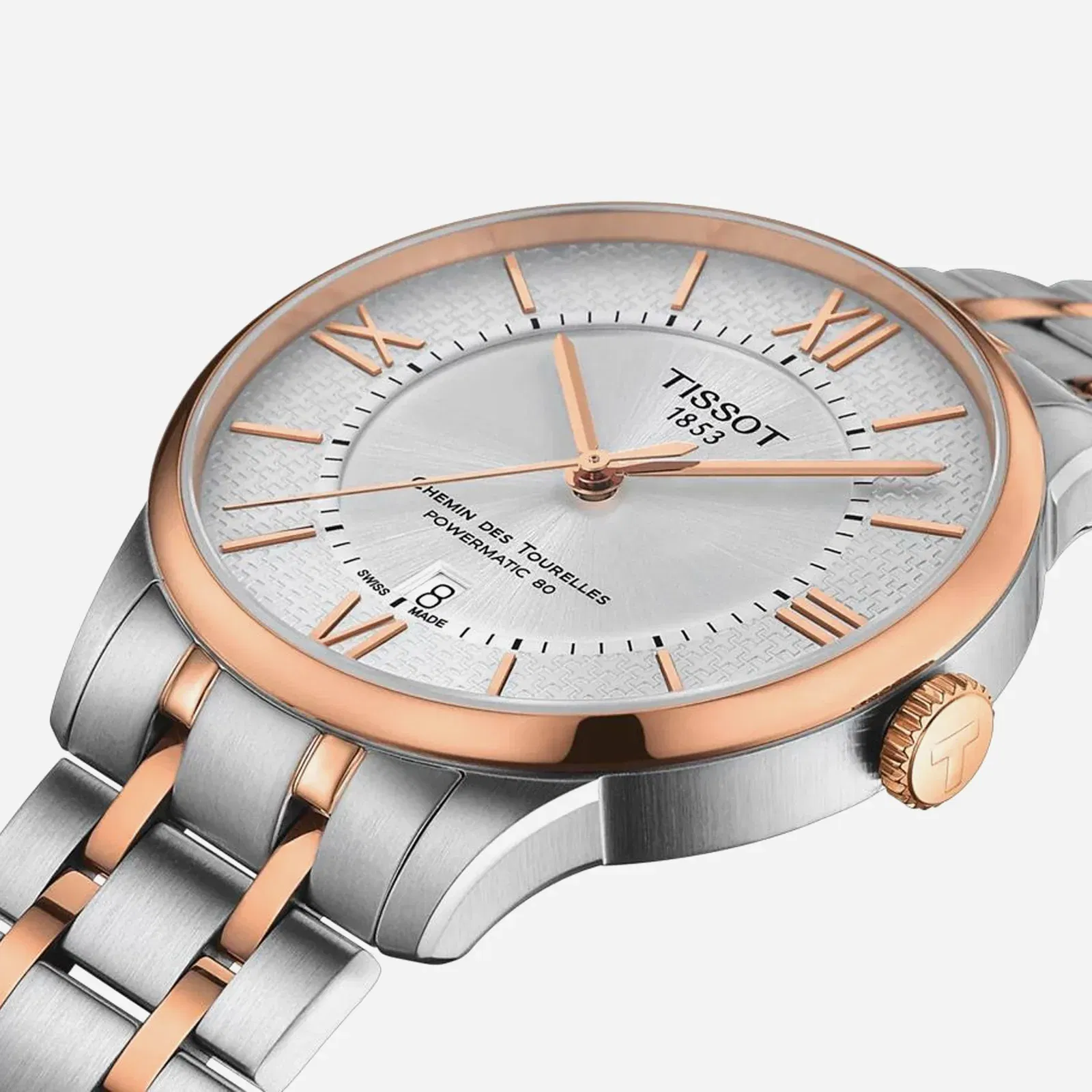 Tissot Chemin des Tourelles Powermatic 80 Helvetic Pride Special Edition Plongeur Dial Silver & Rose Gold PVD Watch