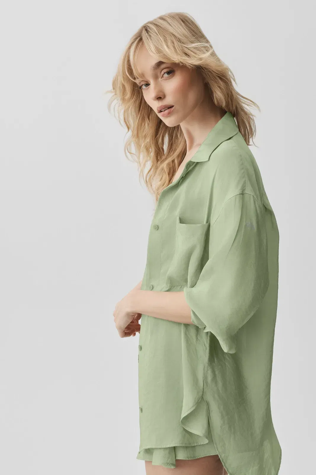 Semi-Sheer Golden Hour Button Down Long Sleeve