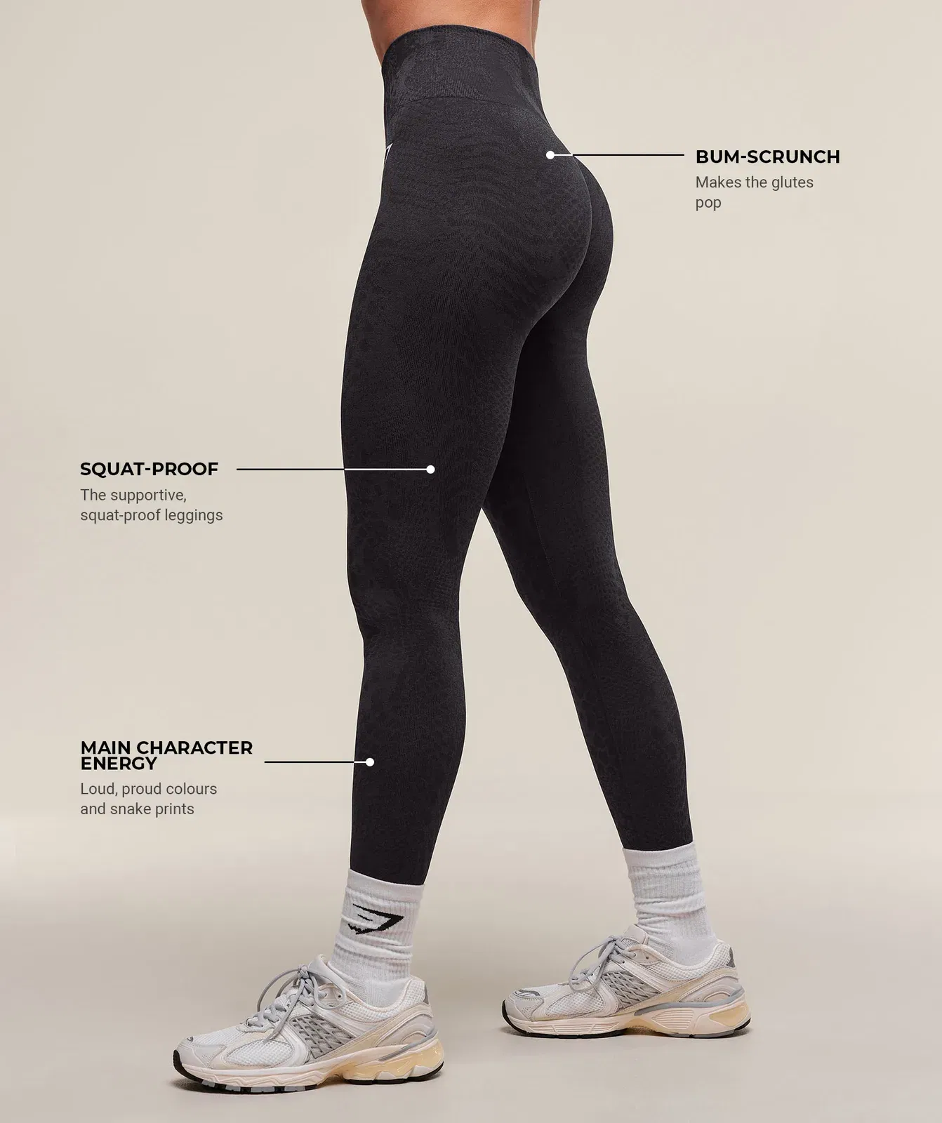 Gymshark Adapt Animal X Whitney Seamless Leggings - Asphalt Grey/Black