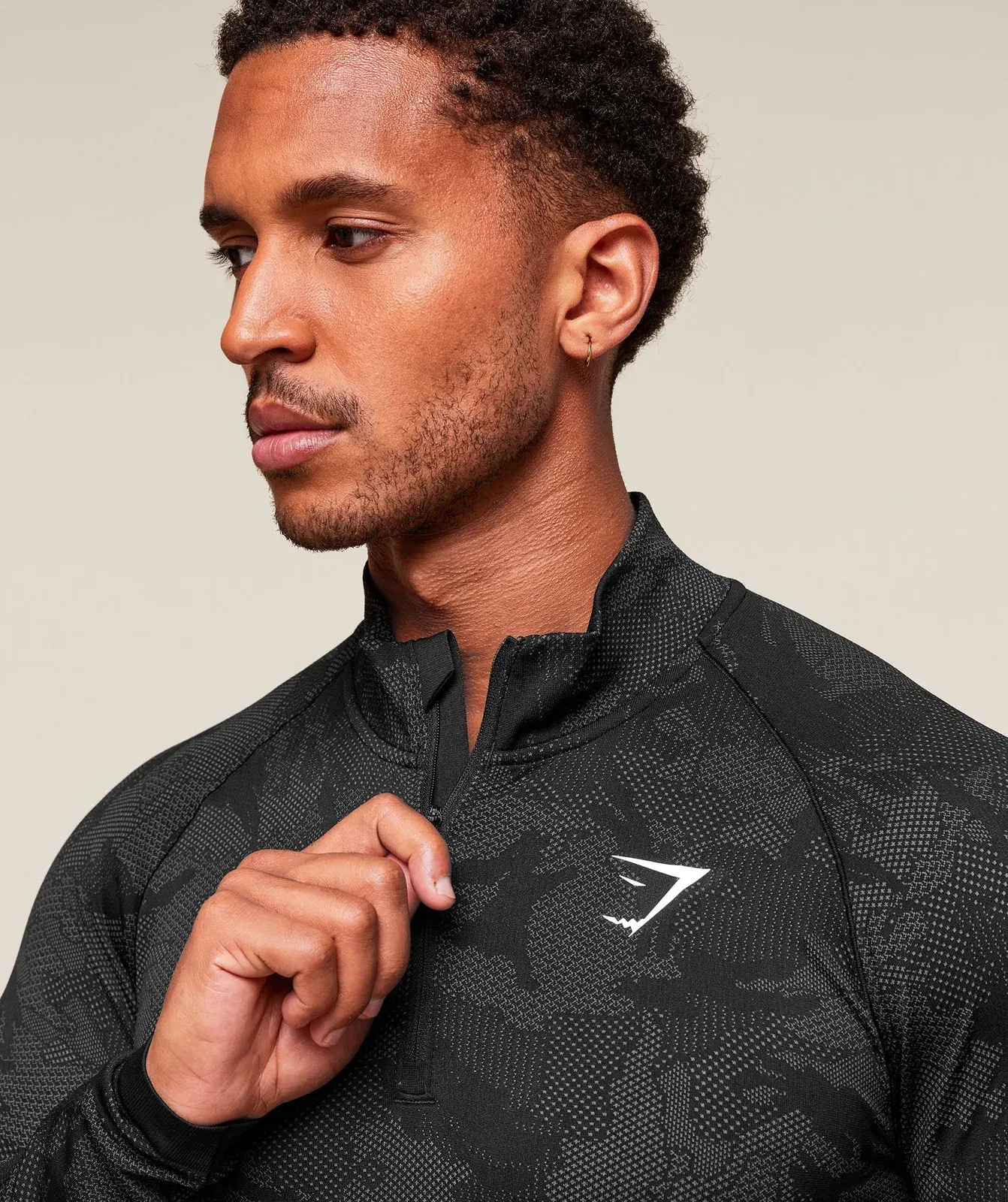 Gymshark Geo Seamless 1/4 Zip - Black/Charcoal Grey