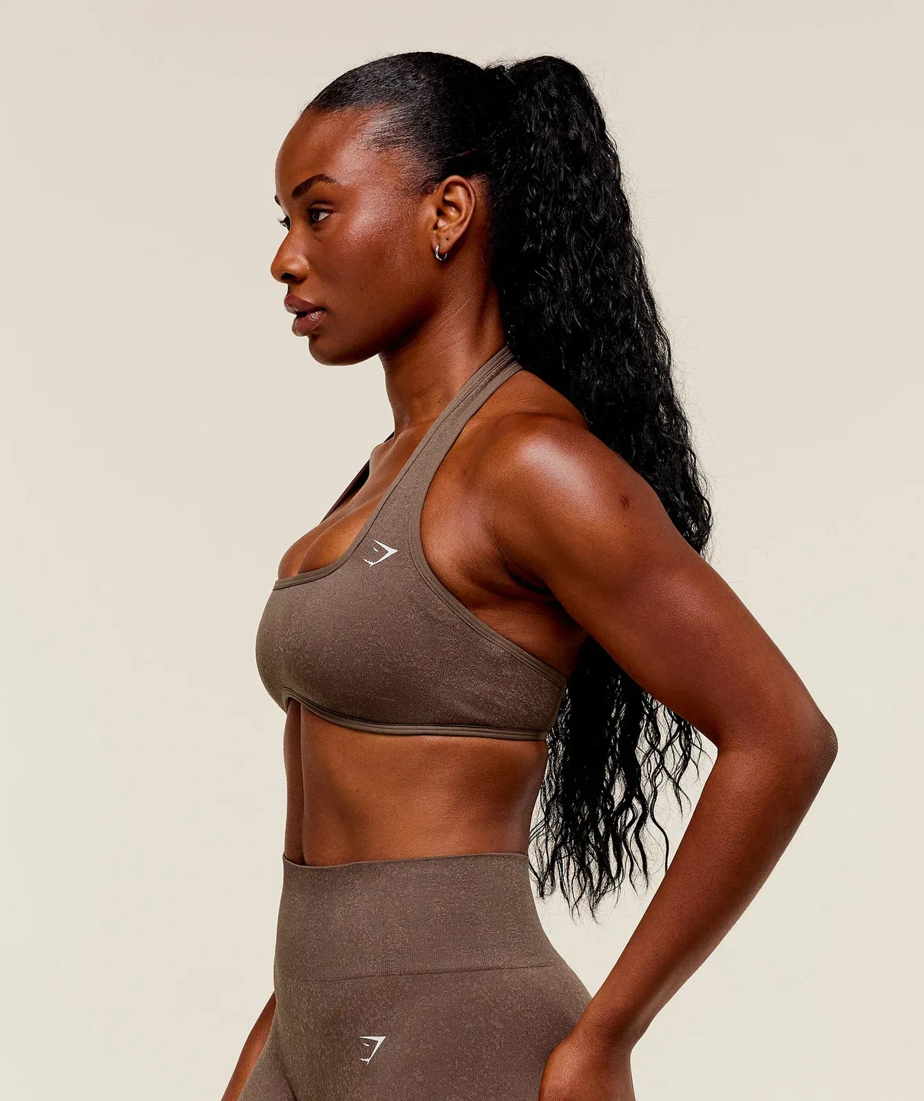 Gymshark Adapt Fleck x Whitney Halterneck Sports Bra - Soft Brown/Chestnut Pink