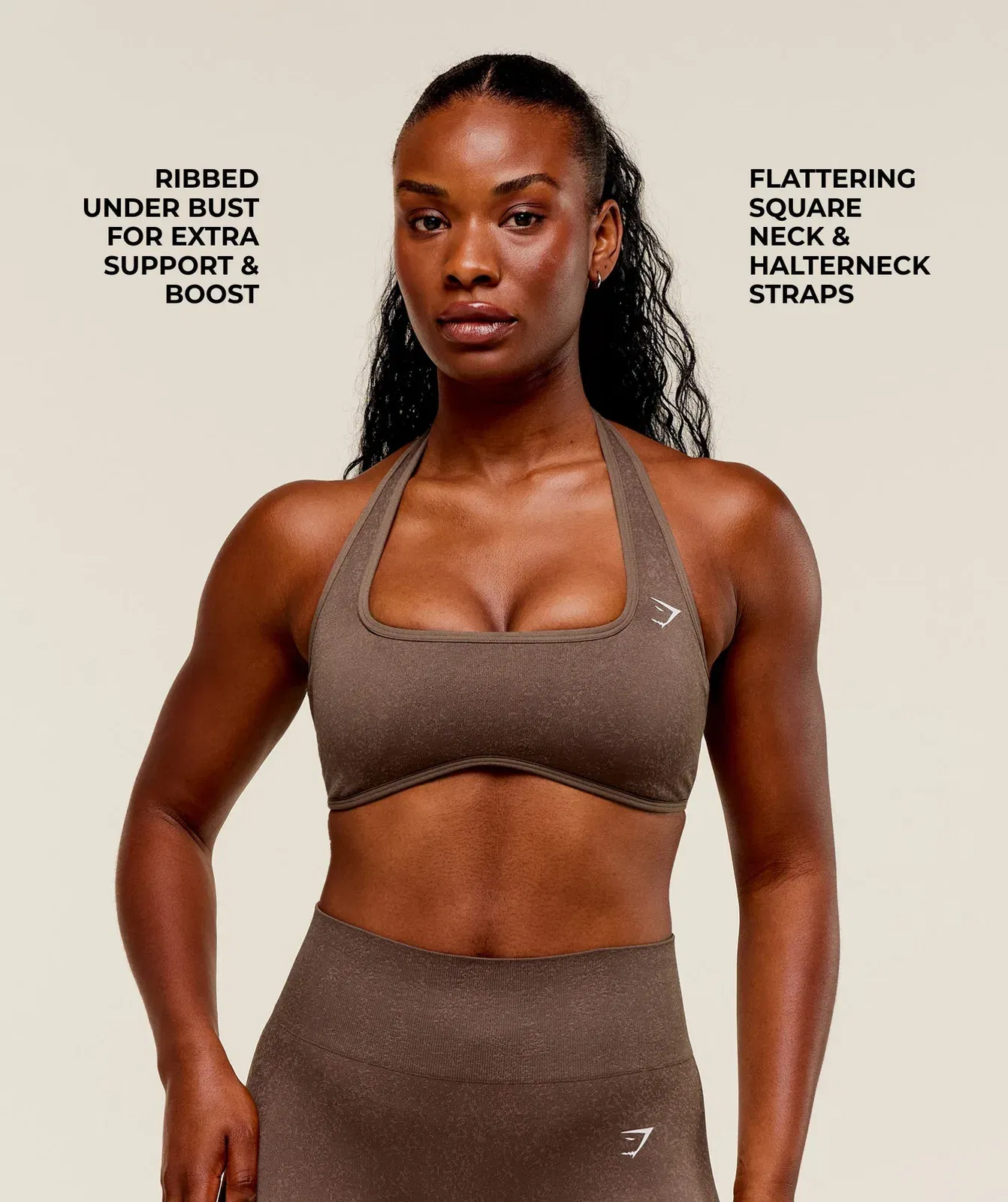 Gymshark Adapt Fleck x Whitney Halterneck Sports Bra - Soft Brown/Chestnut Pink