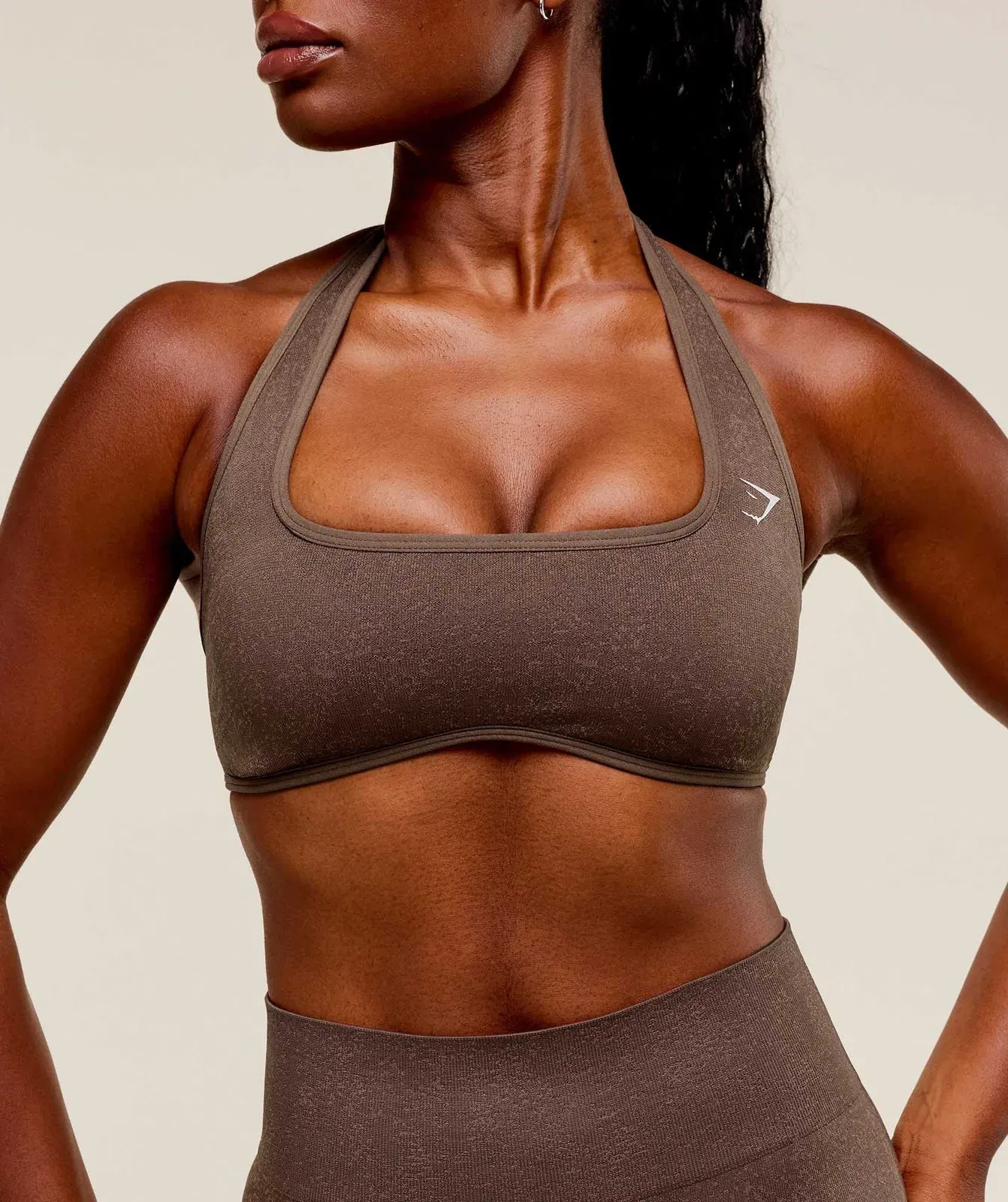Gymshark Adapt Fleck x Whitney Halterneck Sports Bra - Soft Brown/Chestnut Pink