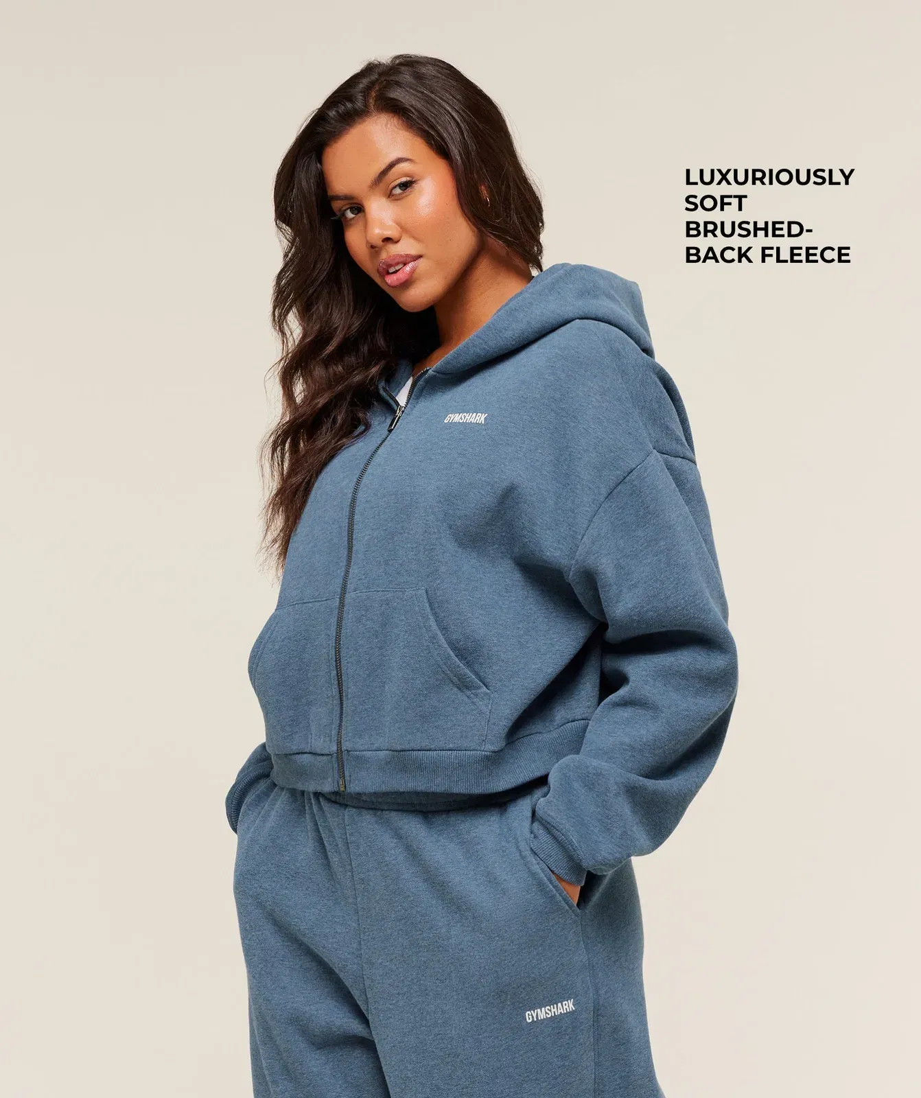 Gymshark Cosy Luxe Zip Through Hoodie - Compound Blue Marl