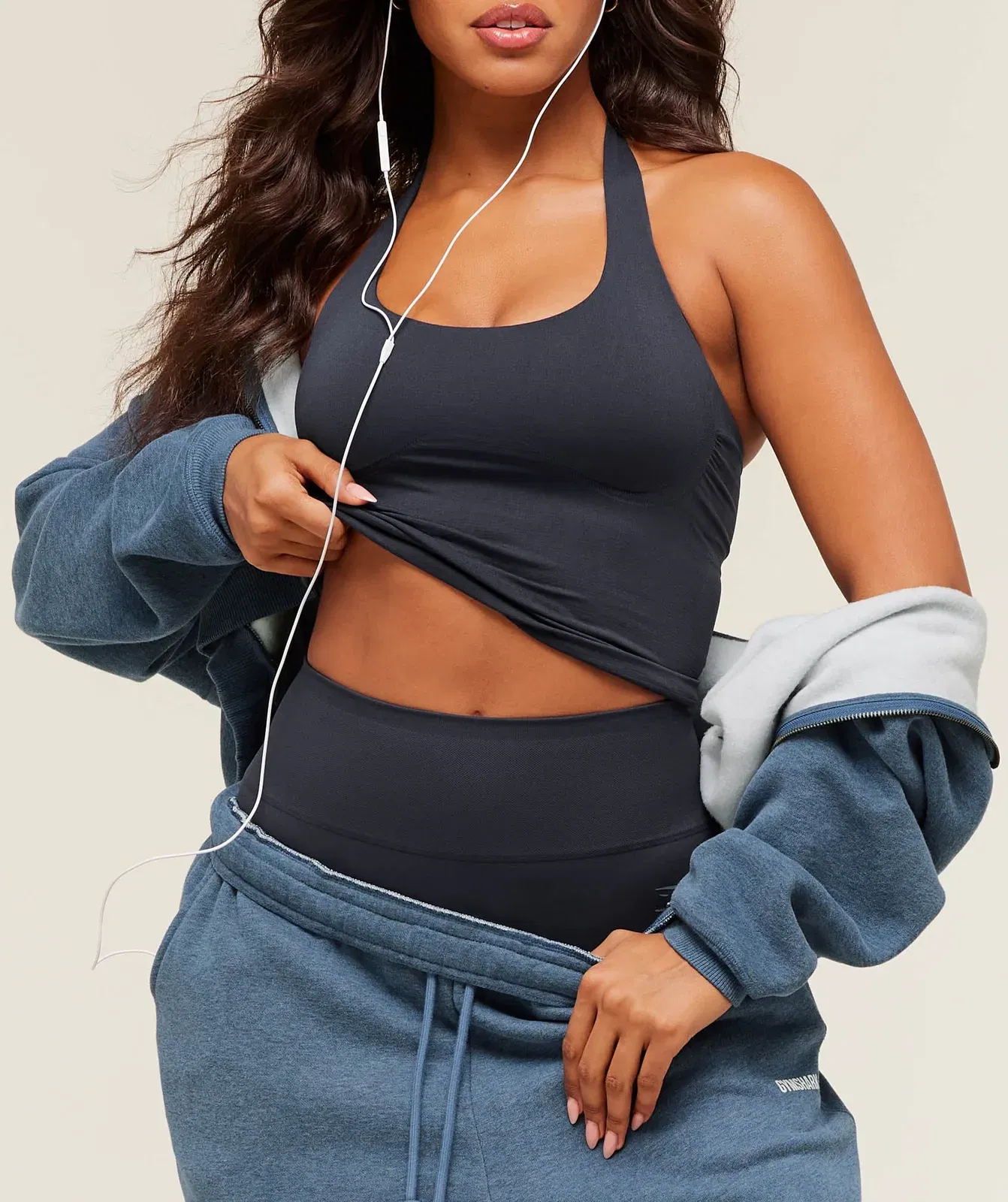 Gymshark Cosy Luxe Zip Through Hoodie - Compound Blue Marl