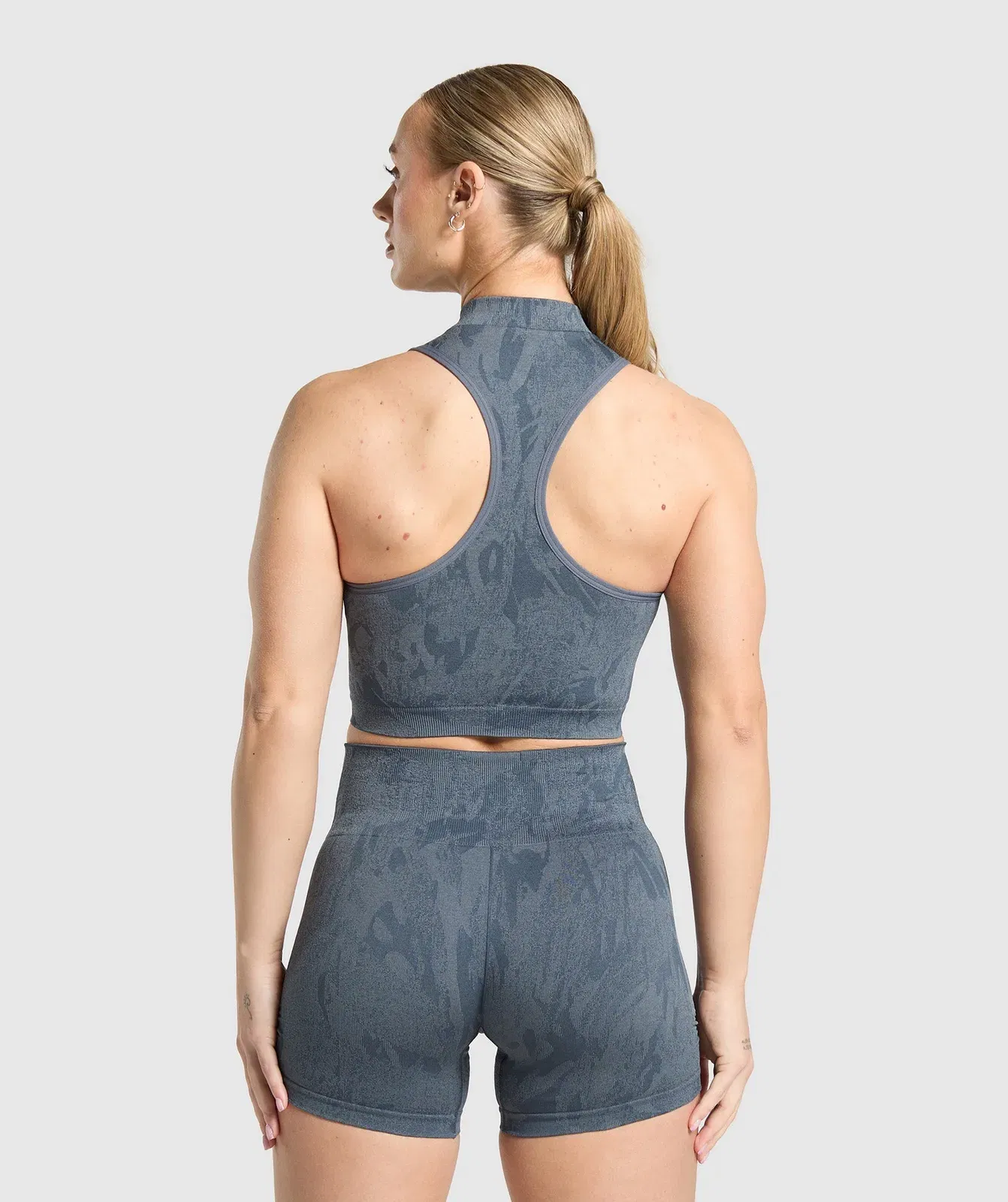 Gymshark Adapt Camo Seamless Zip Up Crop Top - Titanium Blue/Denim Grey