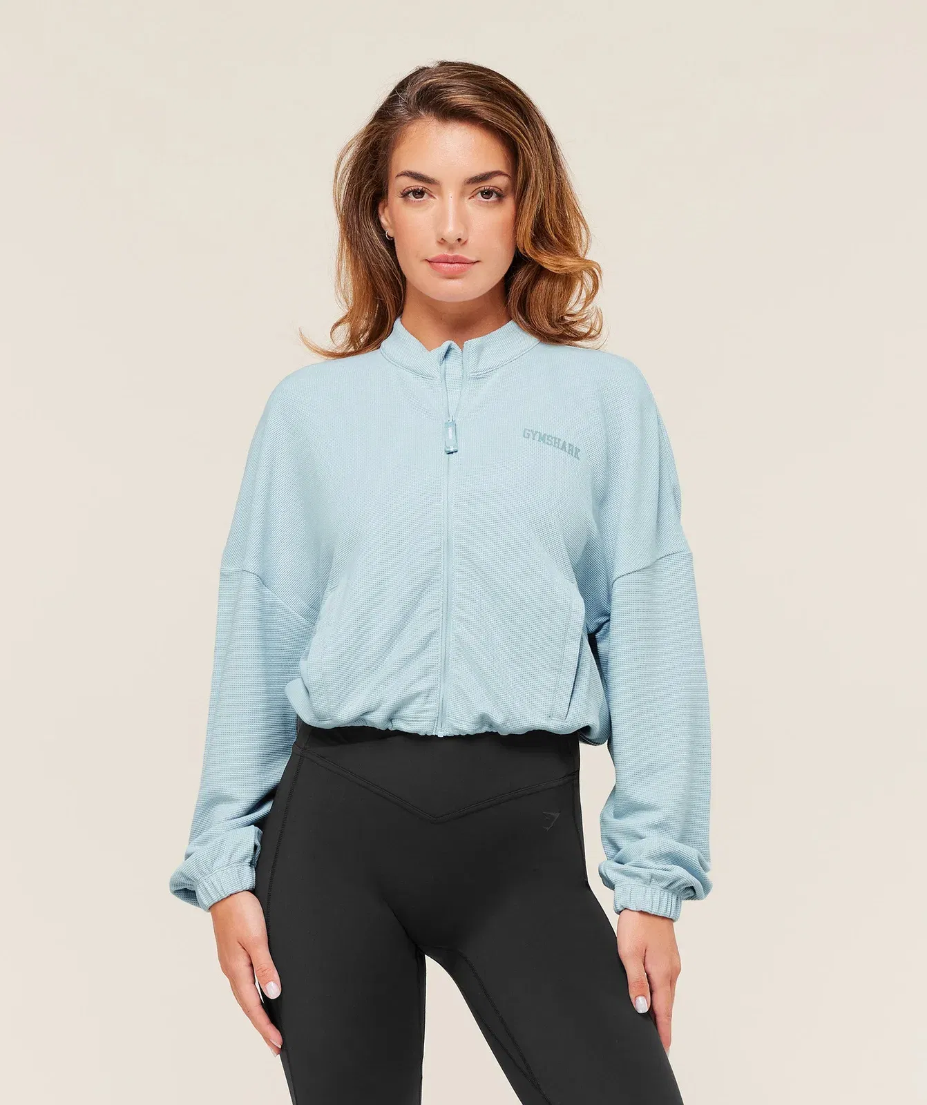 Gymshark Waffle Midi Zip Up Jacket - Smoke Blue