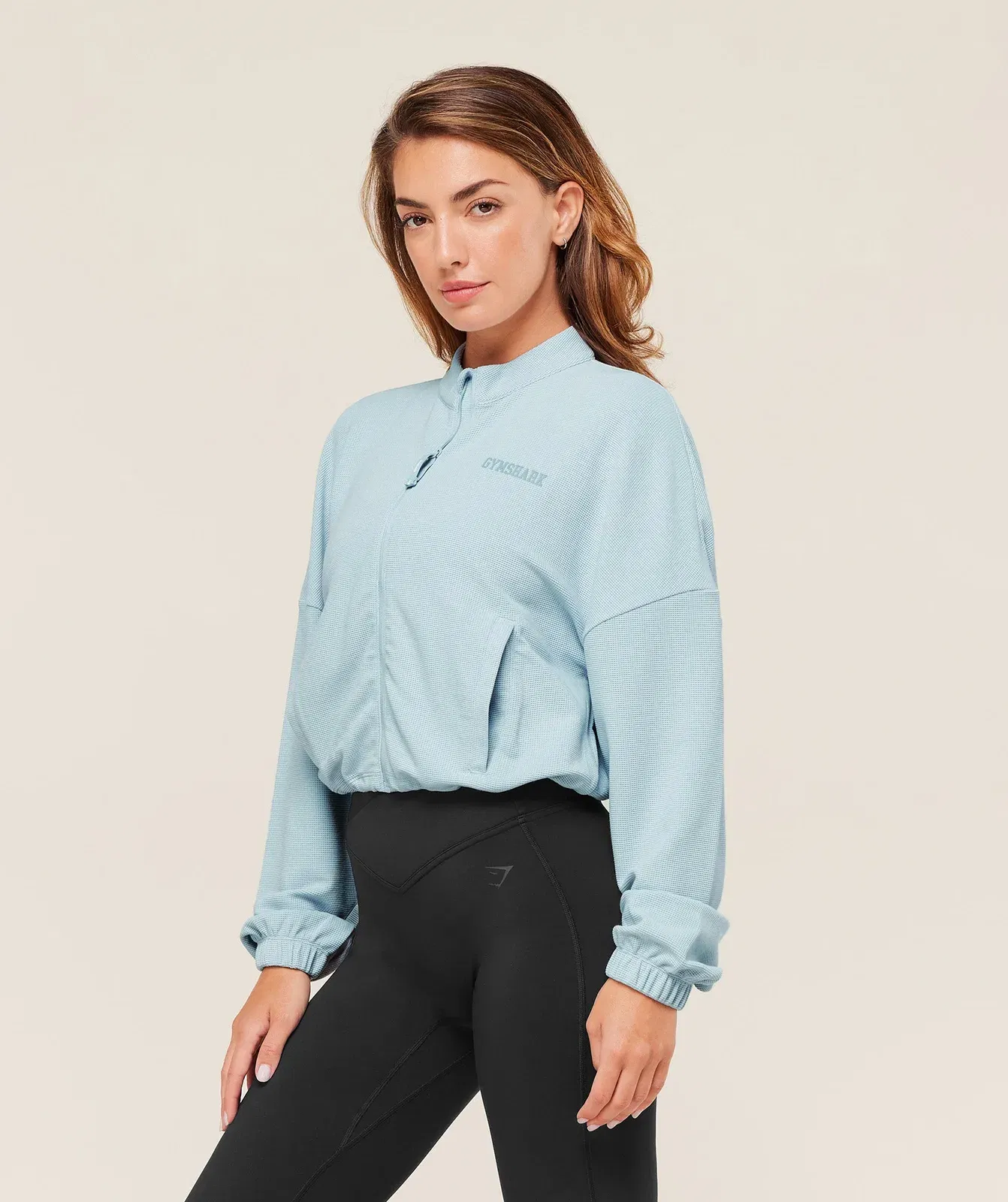 Gymshark Waffle Midi Zip Up Jacket - Smoke Blue