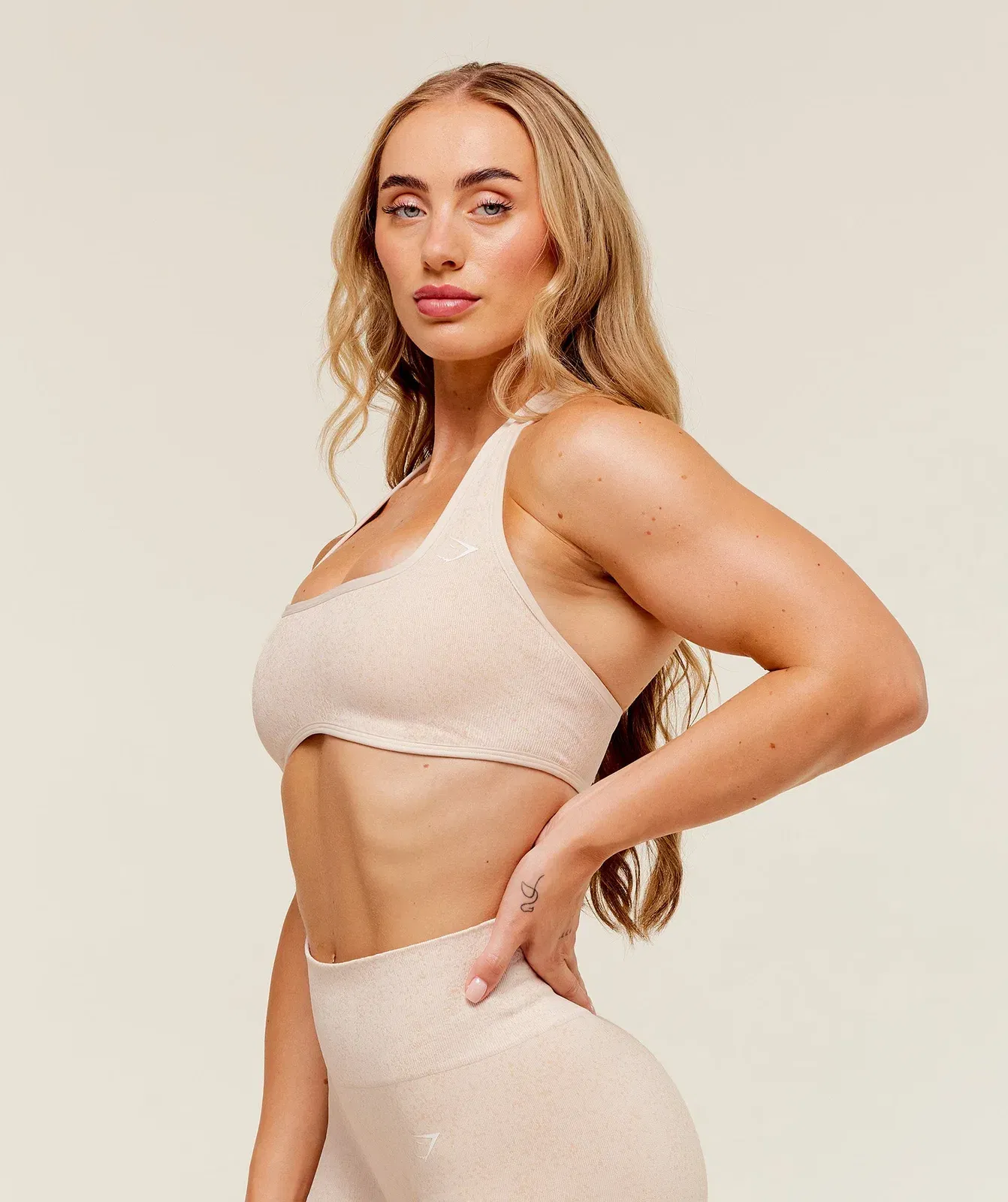 Gymshark Adapt Fleck x Whitney Halterneck Sports Bra - Coconut White