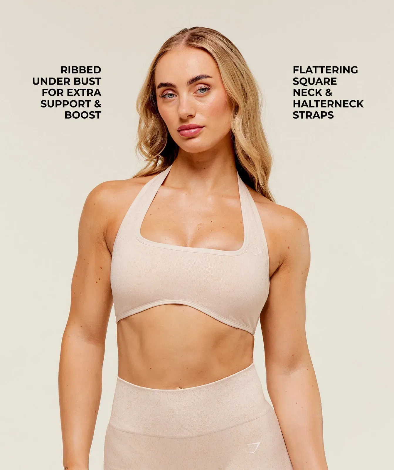 Gymshark Adapt Fleck x Whitney Halterneck Sports Bra - Coconut White