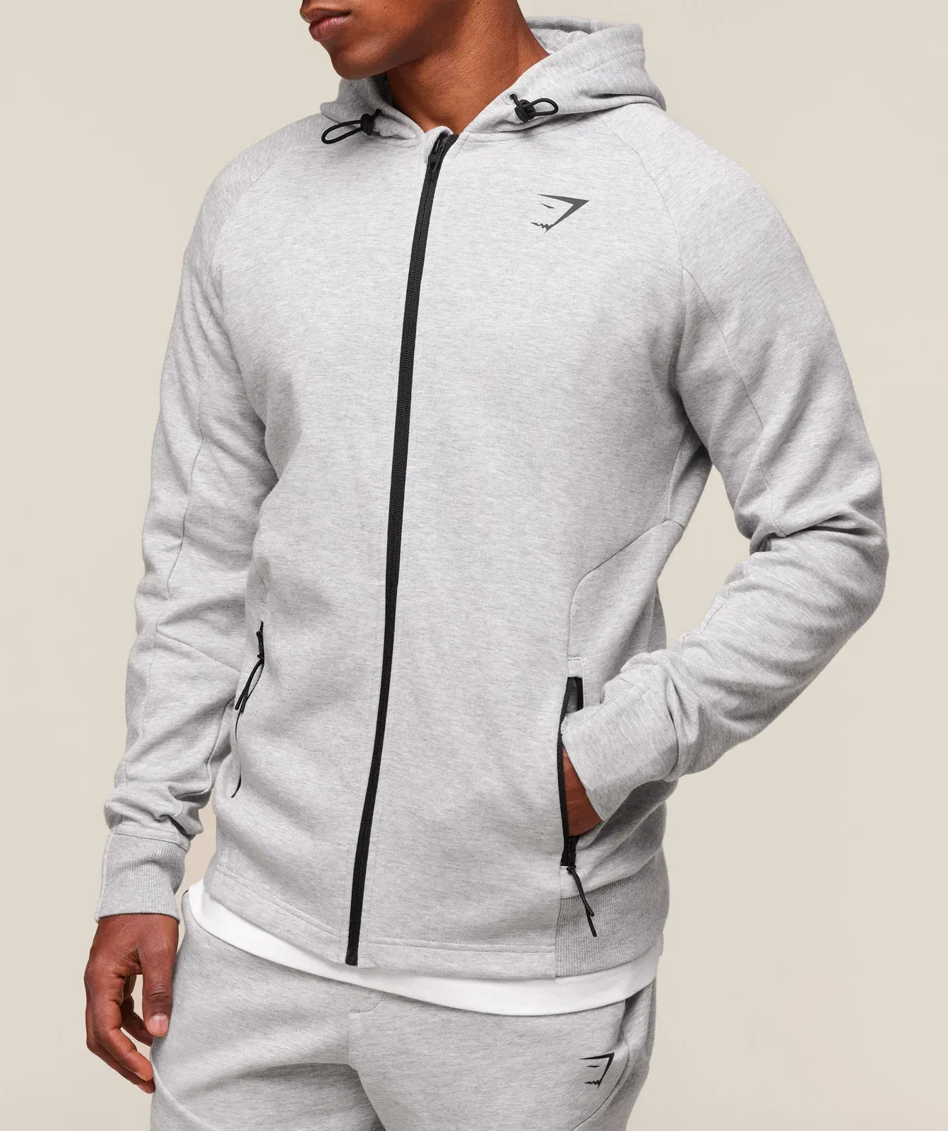 Gymshark Interlock Tech Zip Up Hoodie - Light Grey Core Marl