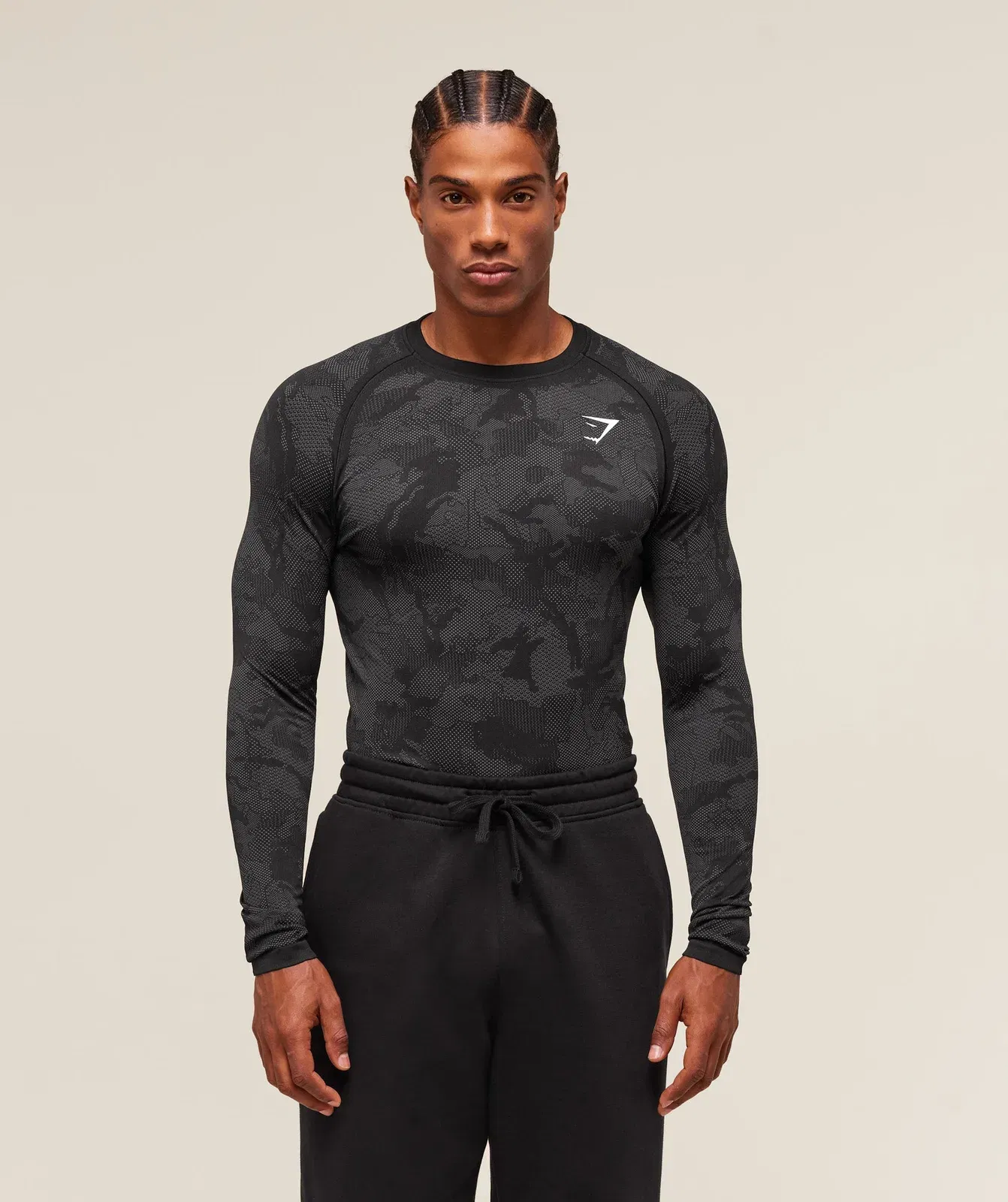 Gymshark Geo Seamless Long Sleeve T-Shirt - Black/Charcoal Grey