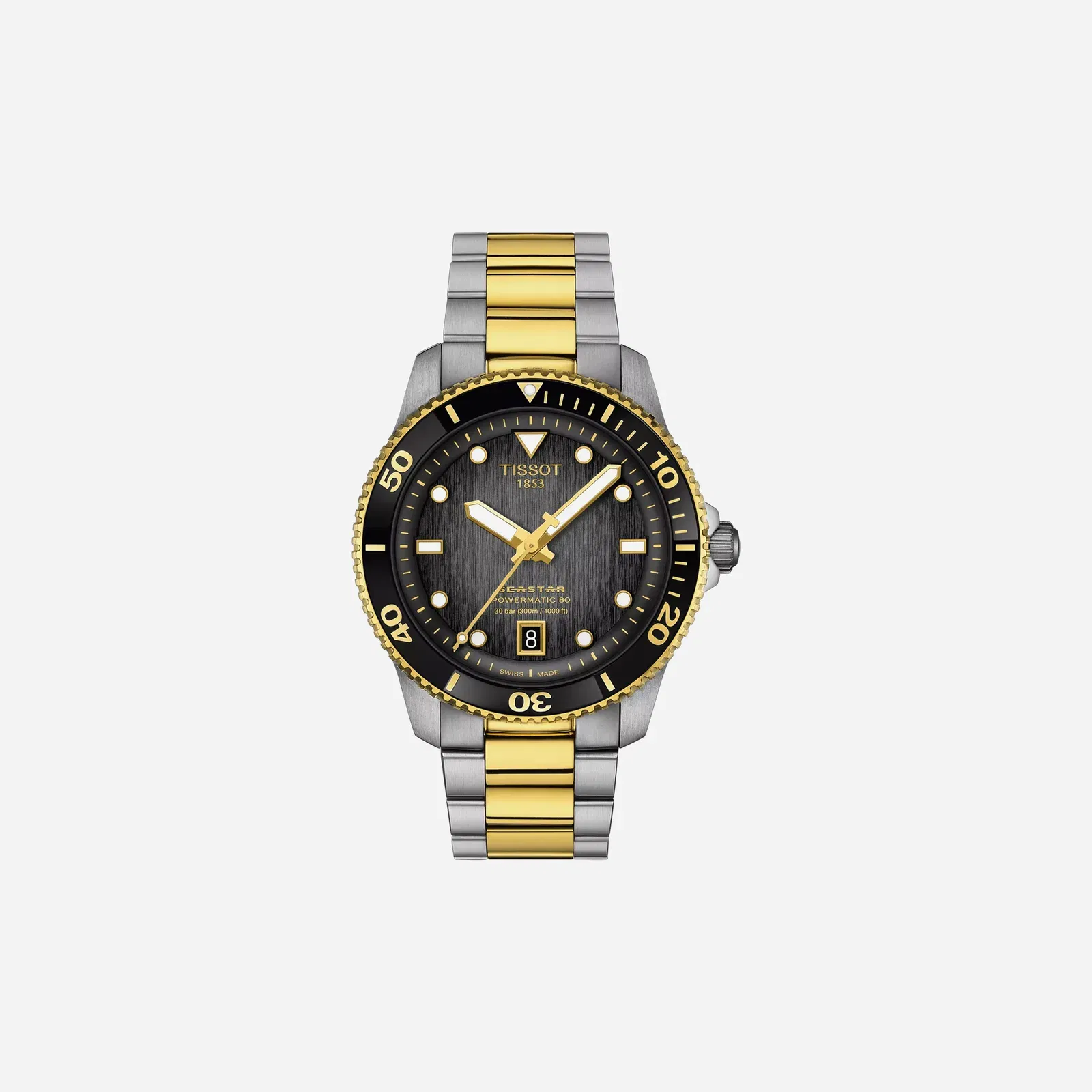 Tissot Seastar 1000 Powermatic 80 40mm Grey Dial Silver & Yellow Gold Stainless Steel Yellow Gold PVD Strap Watch