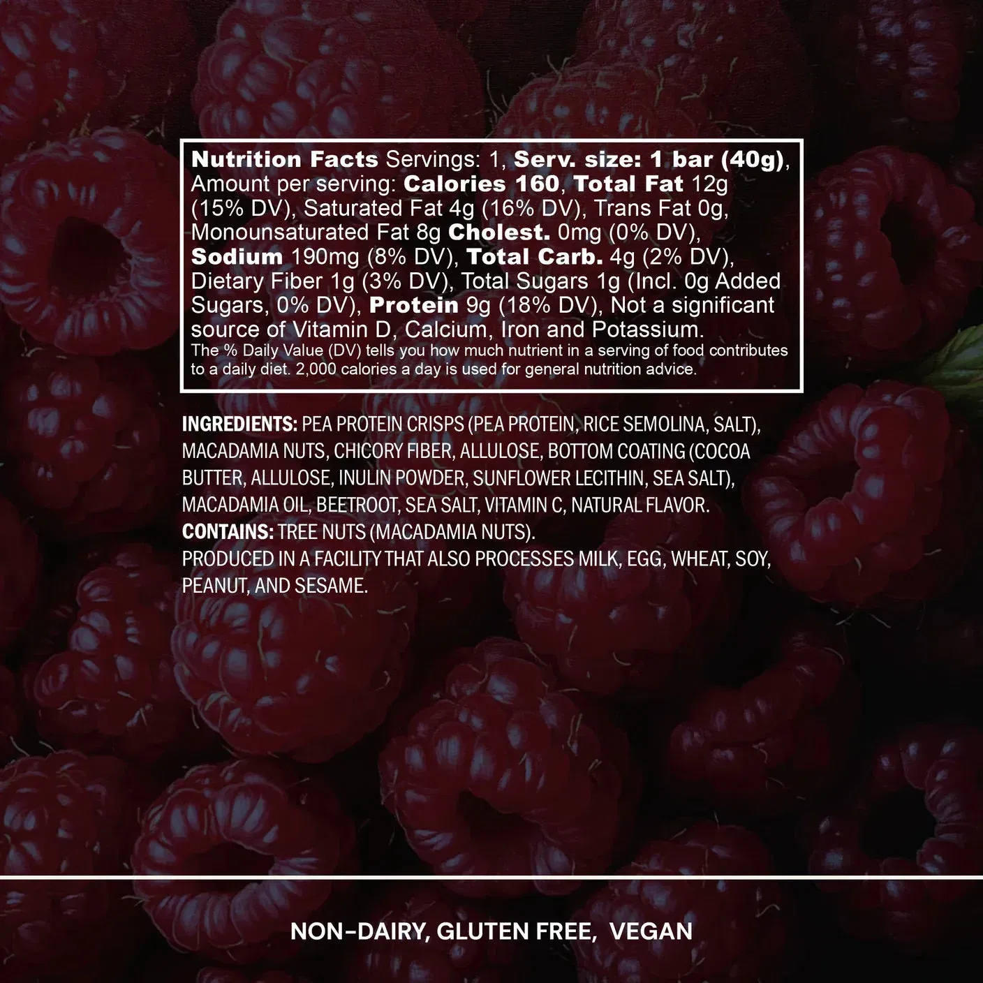 Blueprint Bryan Johnson Macadamia Protein Bar Raspberry