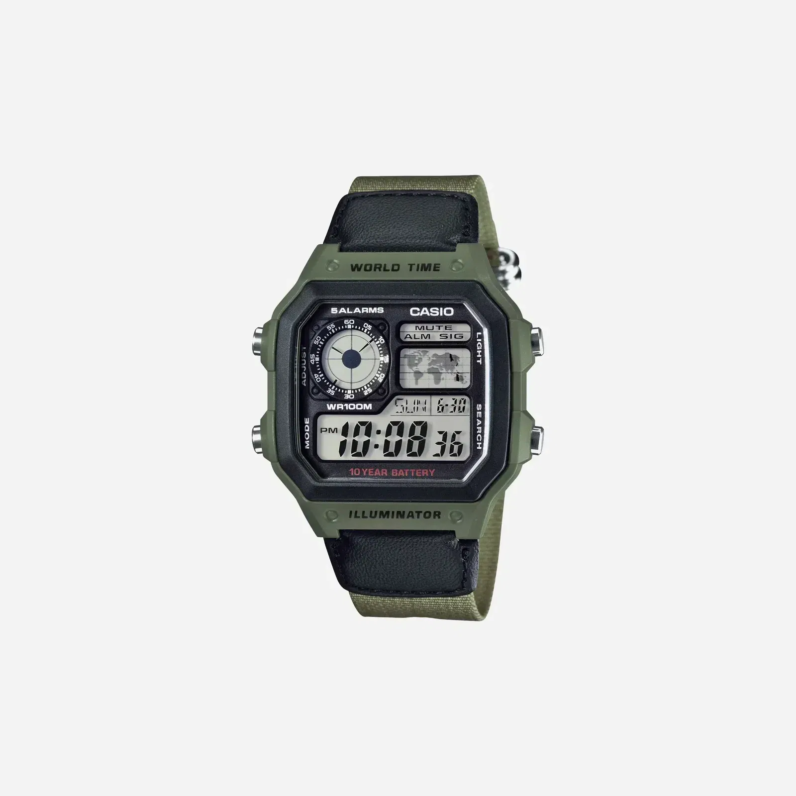 Casio Youth AE-1200WHB-3BV Digital Grey Dial Green Cloth Band Strap Watch
