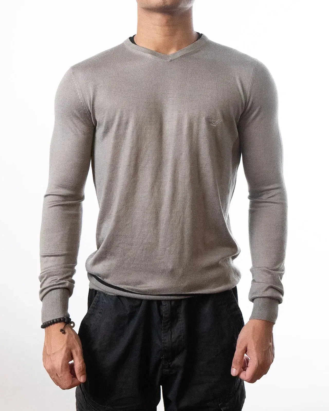 Emporio Armani Grey V-Neck Jumper (S)